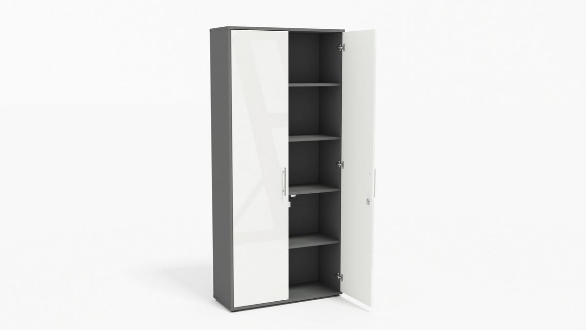 AKTENSCHRANK OFFICE EDITION - SW SET 4 - Weiß Hochglanz/Anthrazit, MODERN, Holzwerkstoff (128,5/185,6/33cm) - MID.YOU