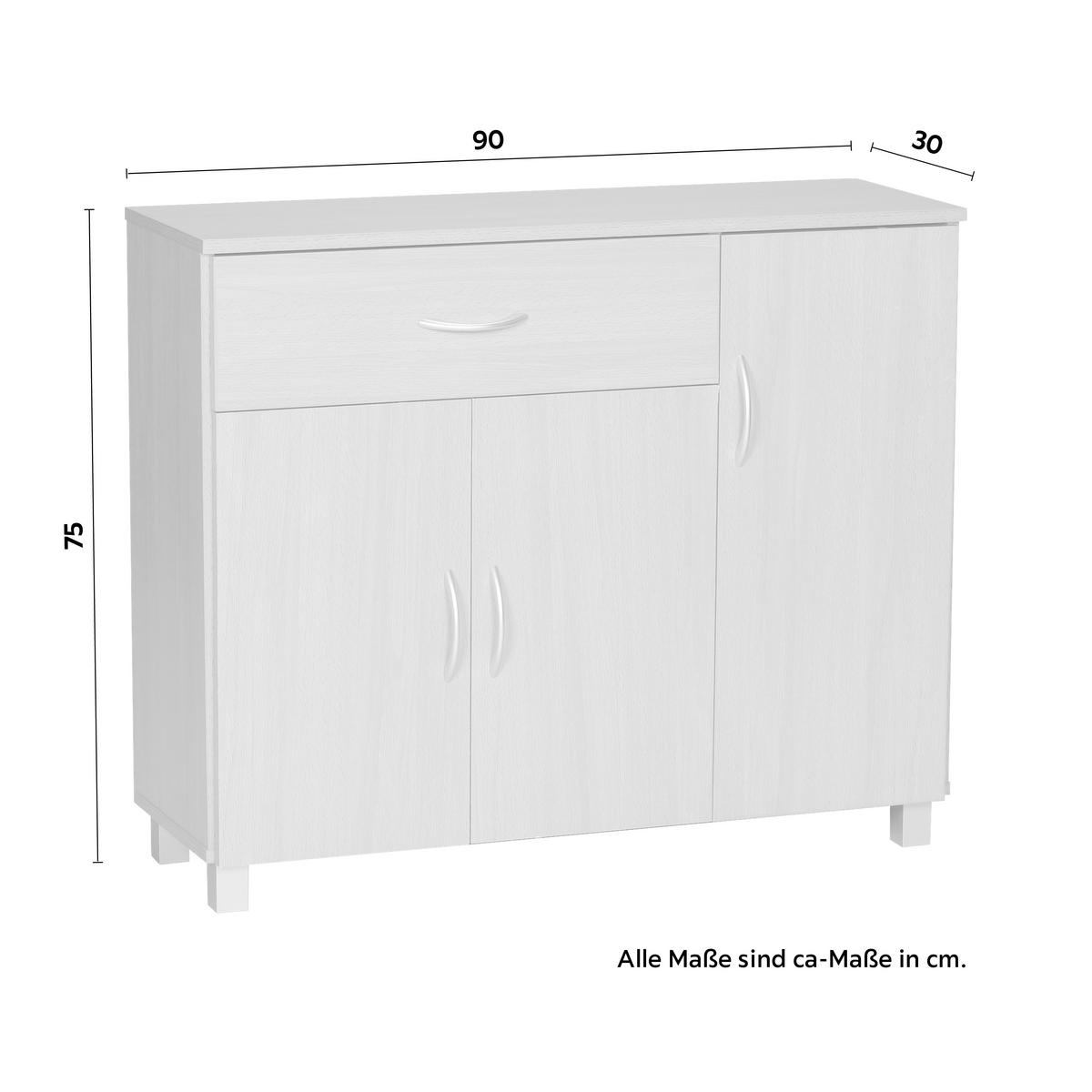 Komoda Jarry dekor buk - farba buka/sivá, Konventionell, kompozitné drevo (90/75/30cm) - MID.YOU