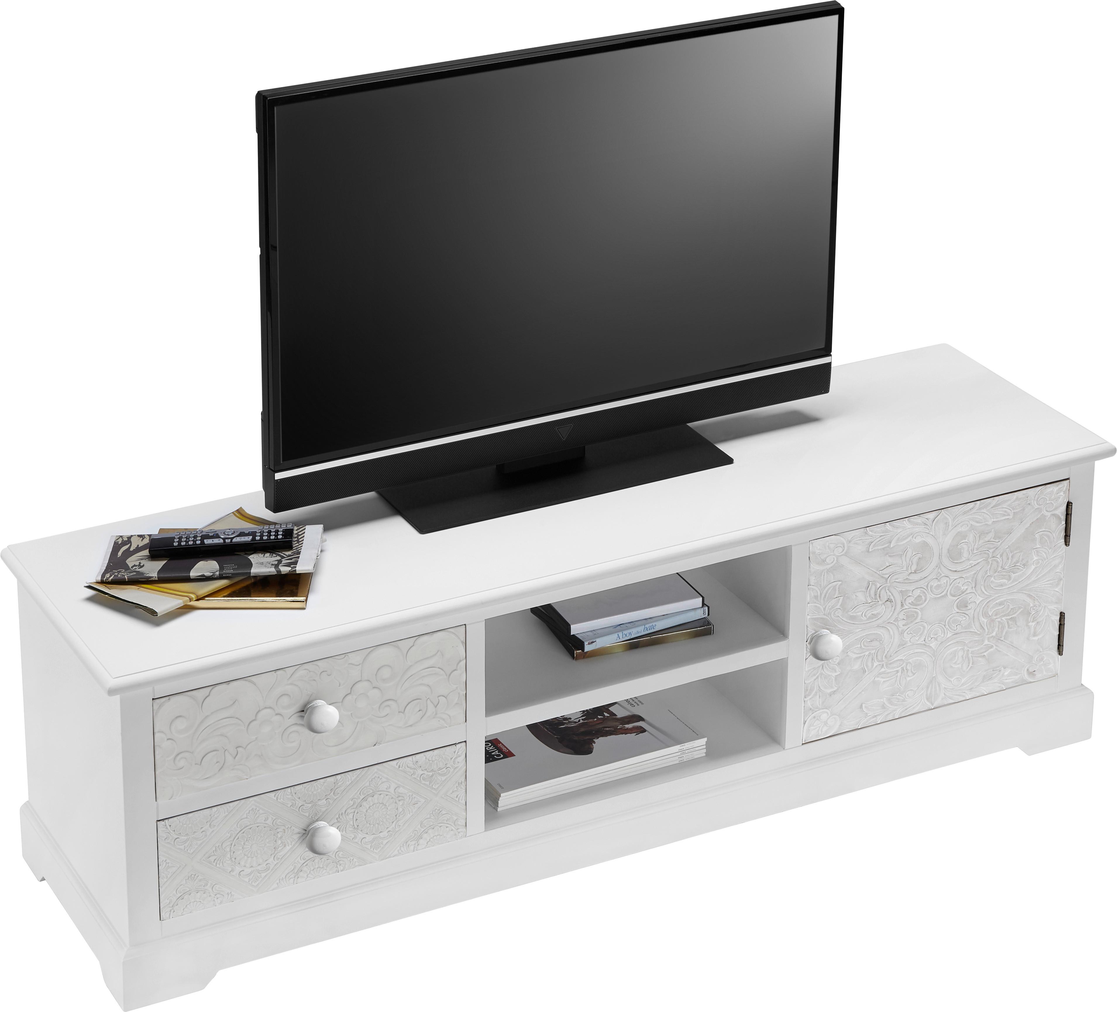 TV diel AVERY - biela/bronzová, Modern, kov/drevo (140/45/40cm) - Bessagi Home