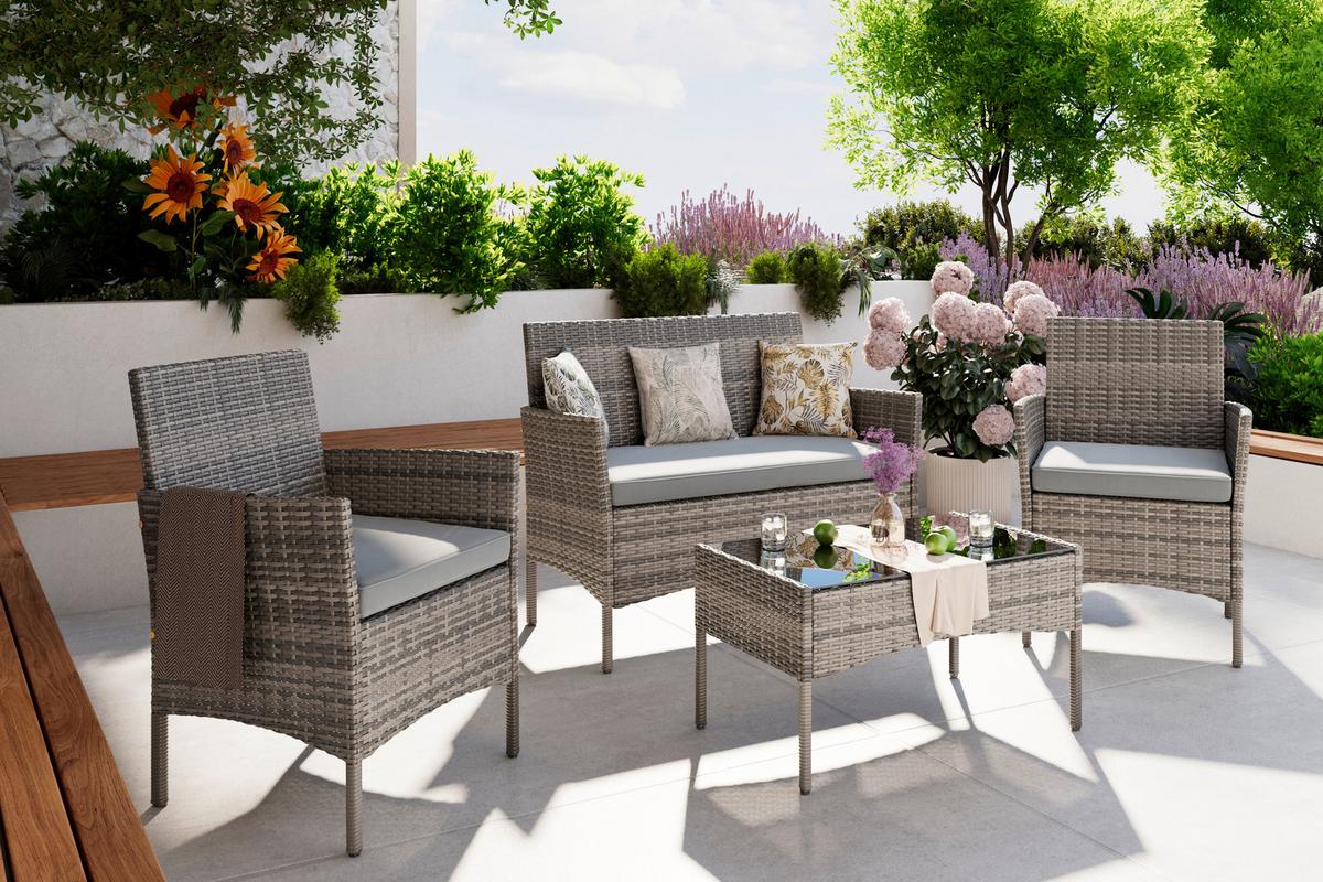 Loungegarnitur Cusco - Grau, MODERN, Kunststoff/Textil - Beldano