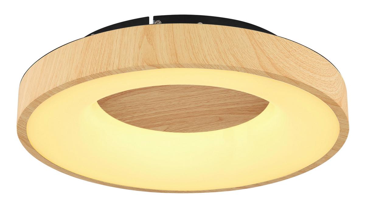 LED-Deckenleuchte Ø 40 cm mit Farbtemperaturwechsler - Opal/Schwarz, Natur, Kunststoff/Metall (40/10cm) - Globo