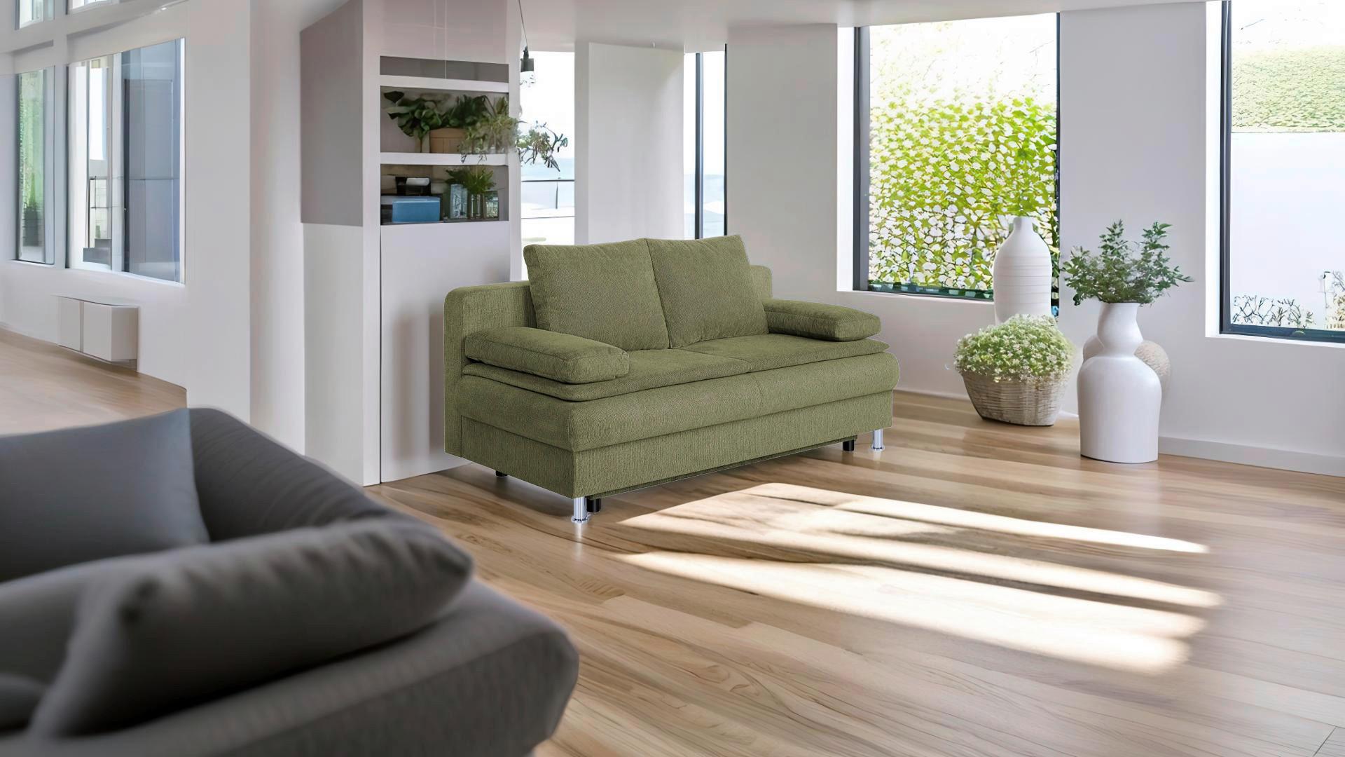 Schlafsofa mit Bettkasten Ken Olivgrün