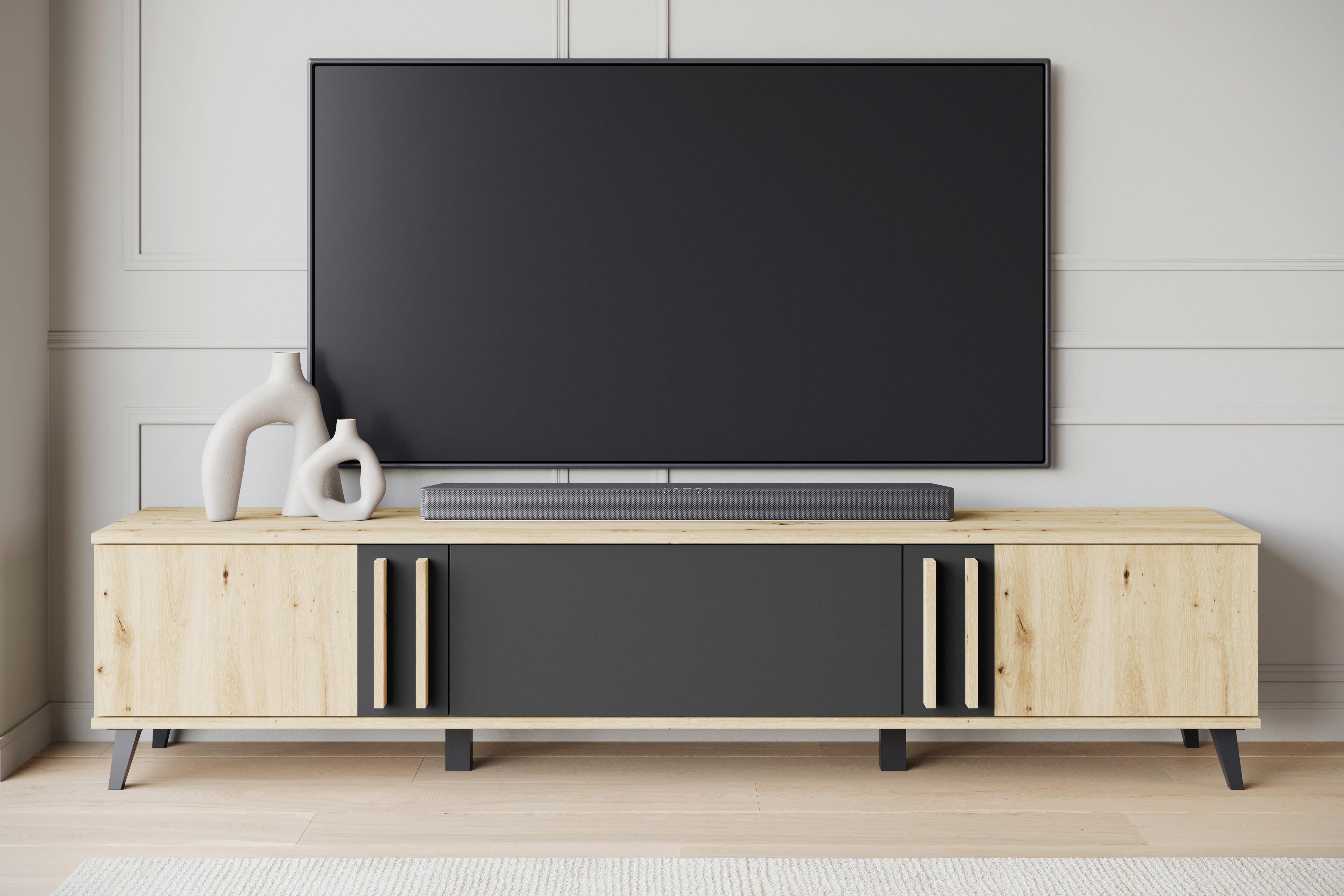 Lowboard Helsinki 183 Eiche Artisan/Schwarz B:180 cm - Schwarz/Eiche Artisan, Trend, Holzwerkstoff (180/40/33cm) - P & B