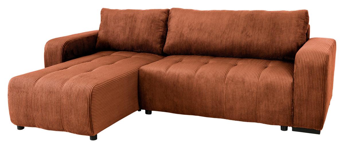Ecksofa mit Bettfunktion Marseille, terracotta - Terracotta/Schwarz, Trend, Holz/Holzwerkstoff (240/155cm)