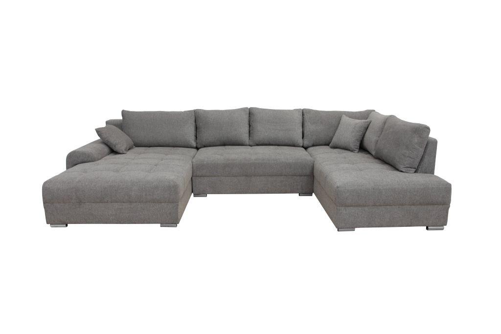 Rohová sedačka SENSO U, pravá, šedohnědá,úl.prostor a lůžko - barvy chromu/šedohnědá, Moderní, dřevo/textil (183/346/197cm)