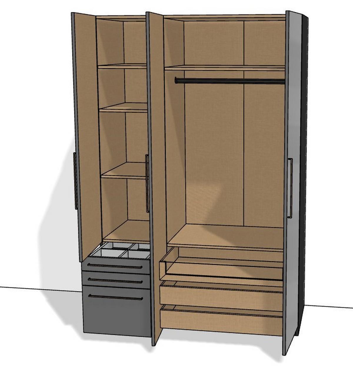 Kleiderschrank Unit 3trg. Normalhöhe - KONVENTIONELL (137/210/58,3cm) - Ondega