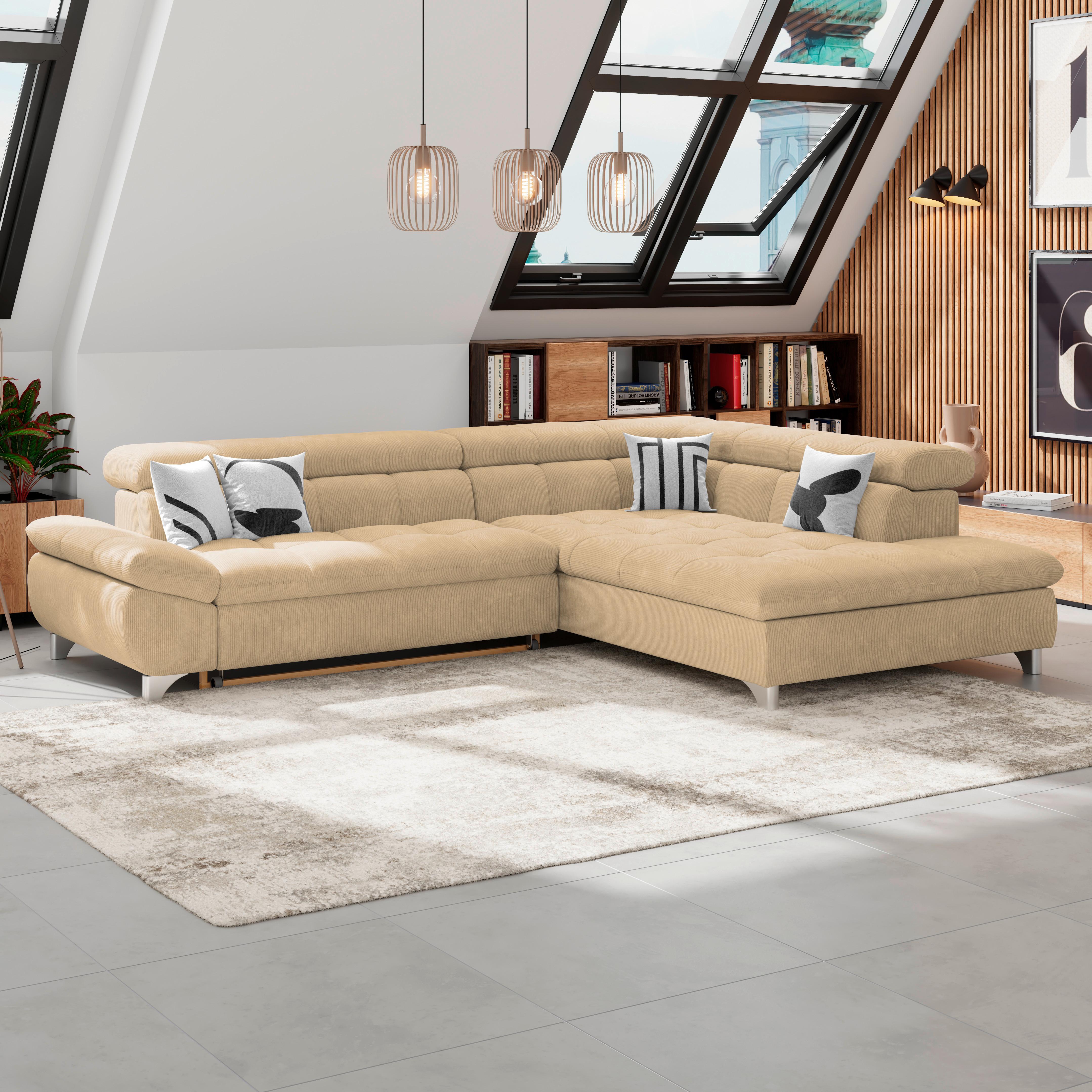 Ecksofa Gemini Sandfarben, B: 312cm - Sandfarben/Chromfarben, KONVENTIONELL, Textil (312/234cm)