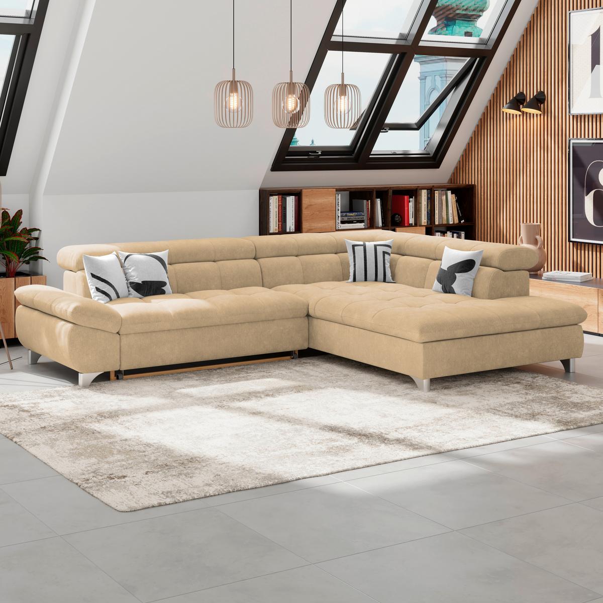 Ecksofa Gemini Sandfarben, B: 312cm - Sandfarben/Chromfarben, KONVENTIONELL, Textil (312/234cm)