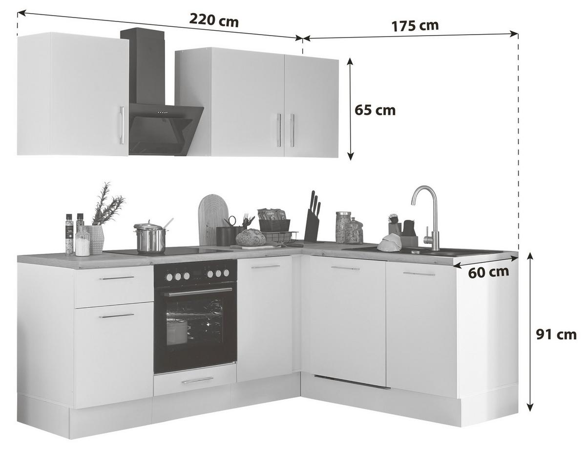Eckküche Turin Weiß/eiche Dekor 220x175 Cm - Weiß/Eiche Artisan, Basics, Holzwerkstoff (220/175cm) - MID.YOU