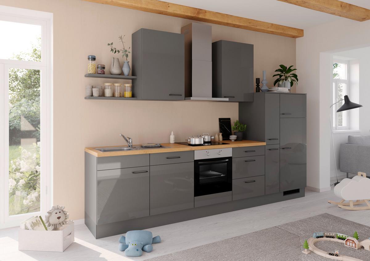 Küchenblock Ip4050 - Dunkelgrau/Eichefarben, Design, Holzwerkstoff (330cm) - Impuls