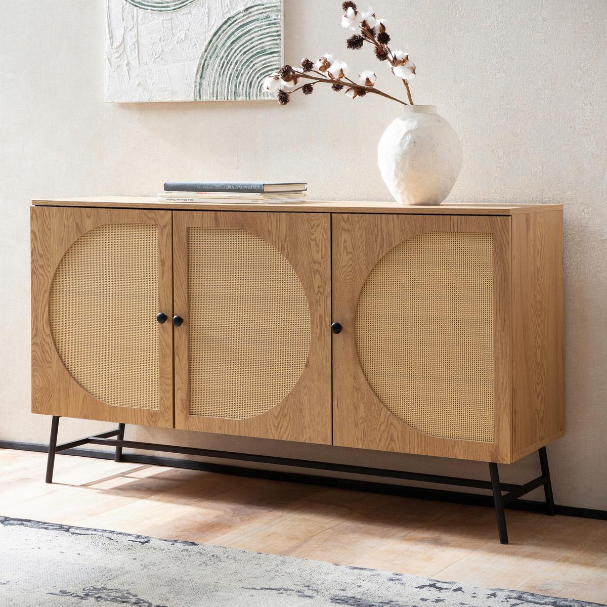 Sideboard Eichefarben Dekor B: 140 Cm - Eichefarben/Schwarz, Design, Holzwerkstoff (140/80/39cm) - MID.YOU