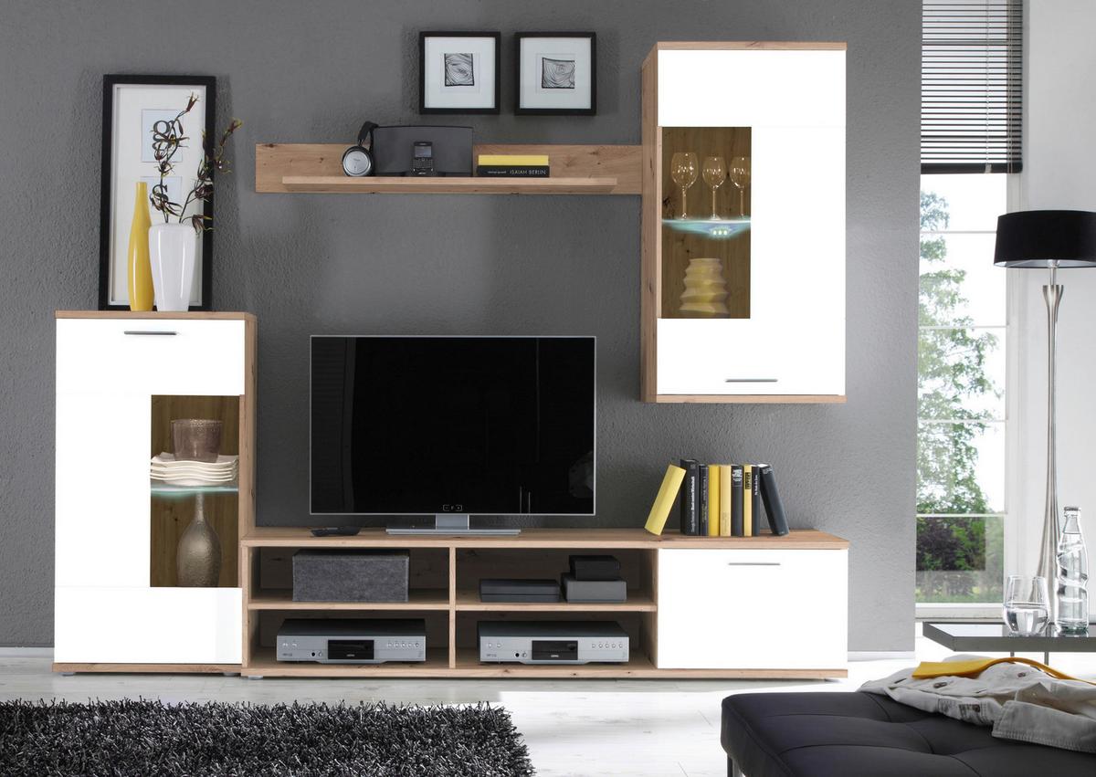 Szekrénysor Frontal 1 - Artisan tölgy/fehér, Konventionell, faalapú anyag/üveg (230/190/38cm) - MID.YOU