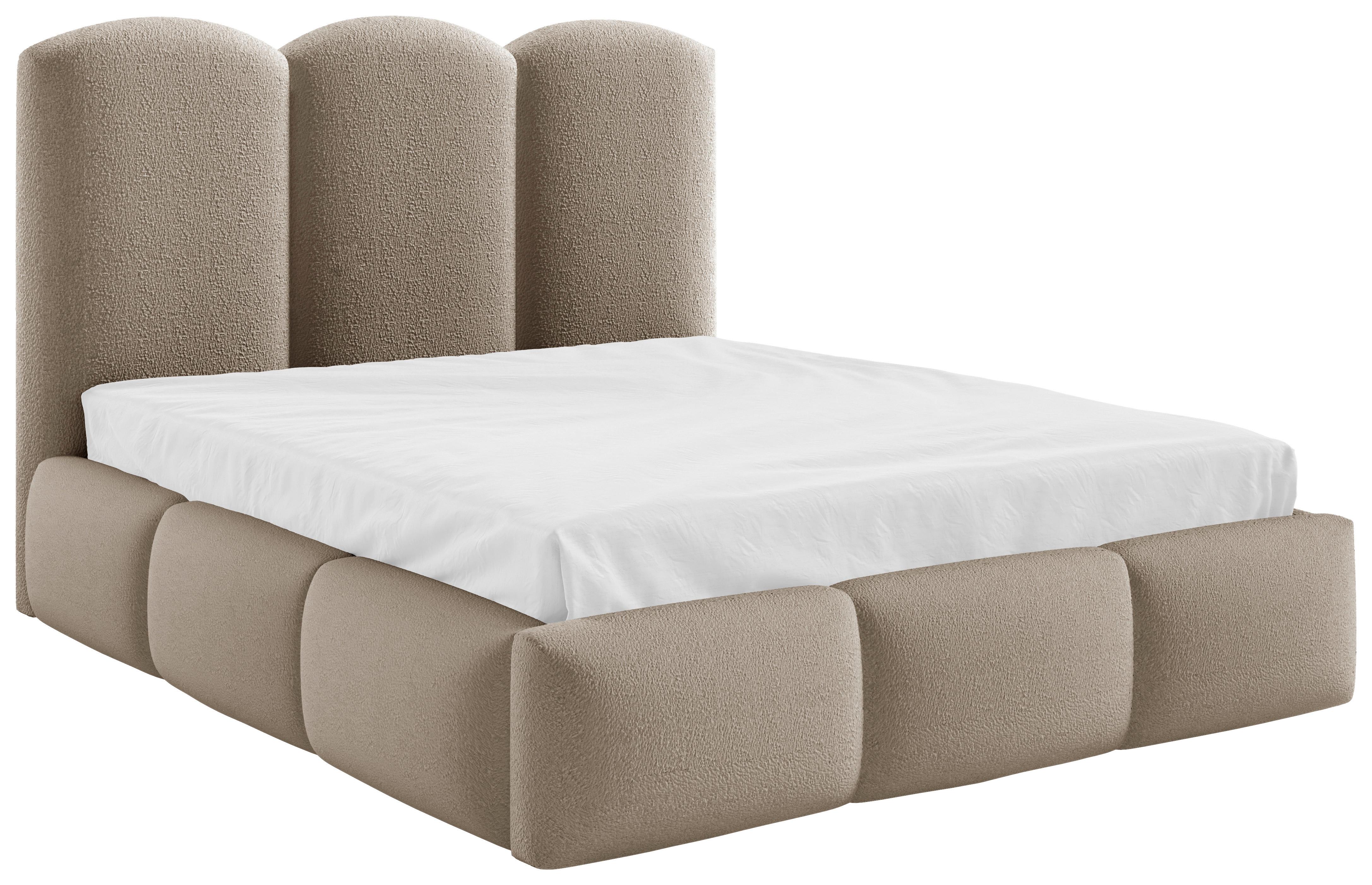 Polsterbett Bero Boucle creme, LF: 180x200 cm - Buchefarben/Creme, Trend, Holz/Textil (180/200cm)