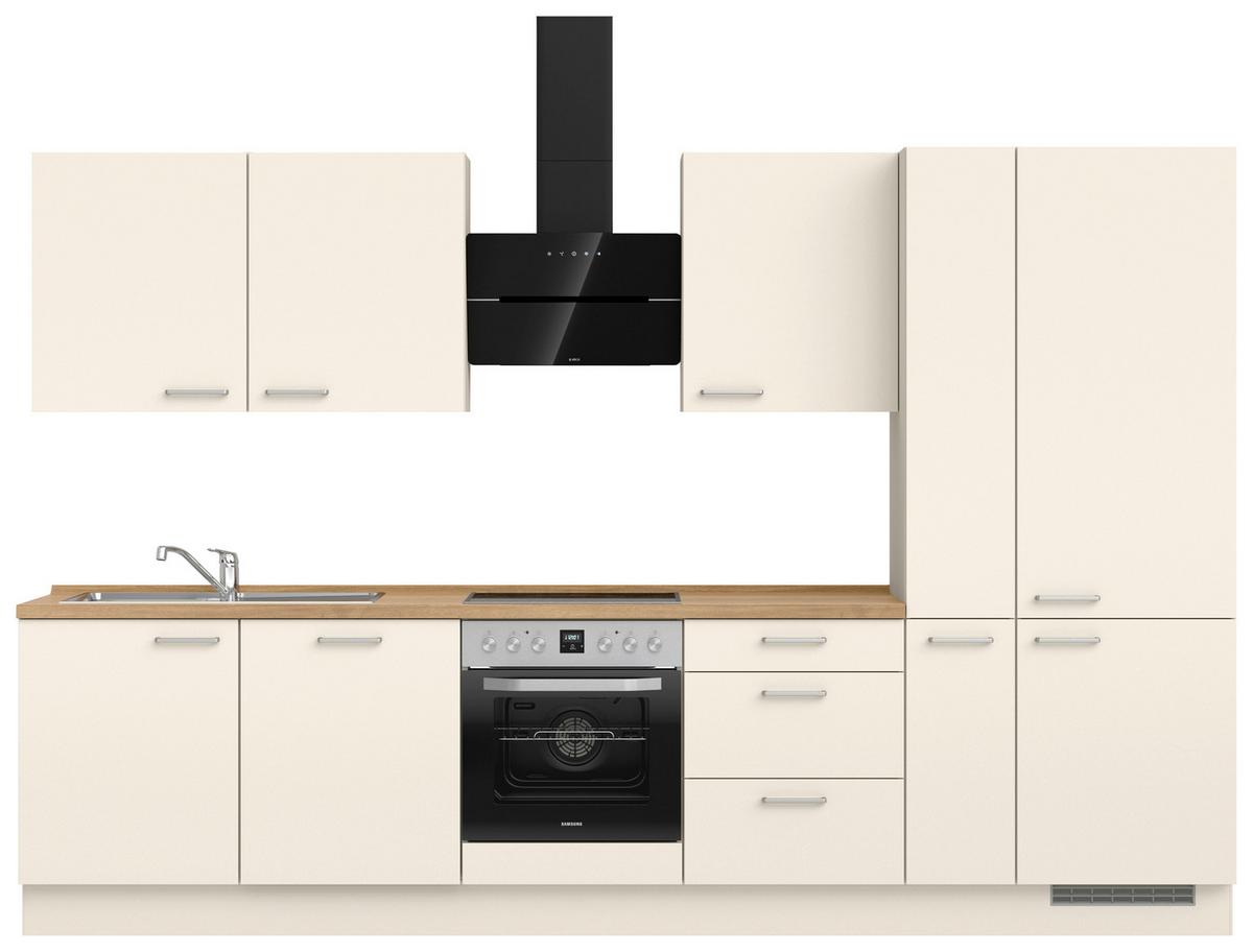 Kuchyňská linka 330 cm, magnóliová supermatná - barvy dubu/magnolie, Moderní, kov/kompozitní dřevo (330cm) - Nobilia