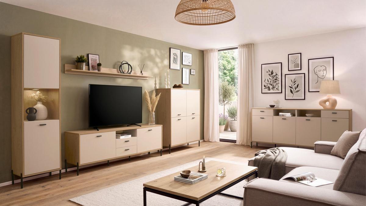 Lowboard Fredericia Eichefarben Kaschmir B: 196 cm - Kaschmir/Eichefarben, Design, Holzwerkstoff (196/65/40cm) - MID.YOU