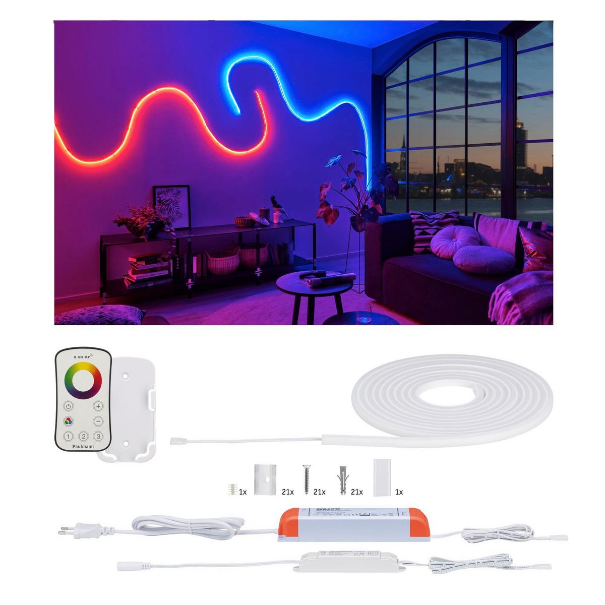 Led-streifen Farbwechsler L: 5 M Fernbedienung, Dimmbar - Weiß, Basics, Kunststoff (500cm) - Paulmann