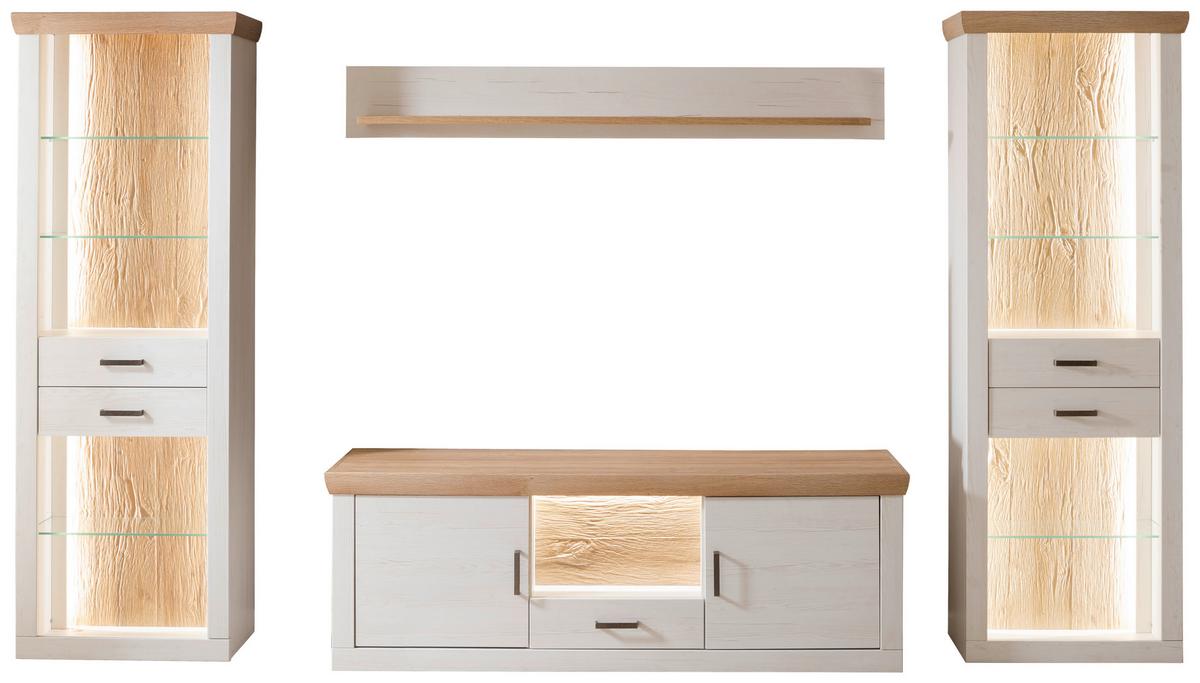 Wohnkombination 4-Tlg. Madrid Eiche-/Pinienfarben - Eichefarben/Schwarz, Design, Glas/Holzwerkstoff (343/205/50cm) - MID.YOU