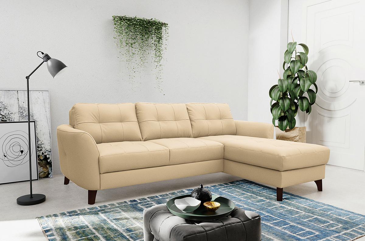 Ecksofa Nordic Beige S: 238x168 cm - Beige/Buchefarben, Design, Leder/Textil (238/168cm) - Livetastic