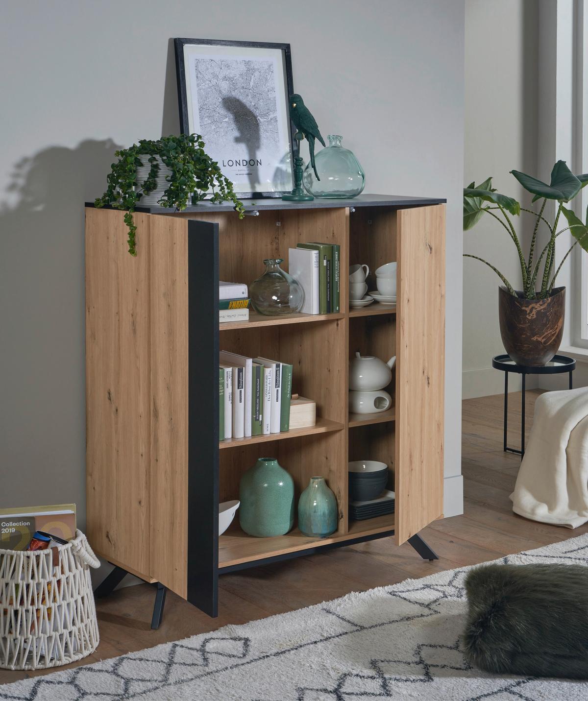 VYSOKÁ KOMODA WL - hnedá/čierna, Design, kov/kompozitné drevo (110/125/40cm) - P & B