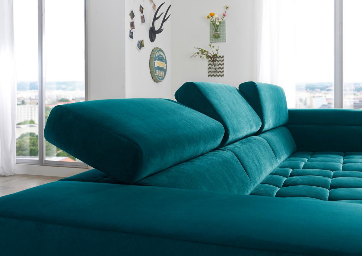Sedací souprava IBA, pravá, tyrkysová, s funkcemi - barvy chromu/tyrkysová, Lifestyle, textil (323/222cm) - Premium Living