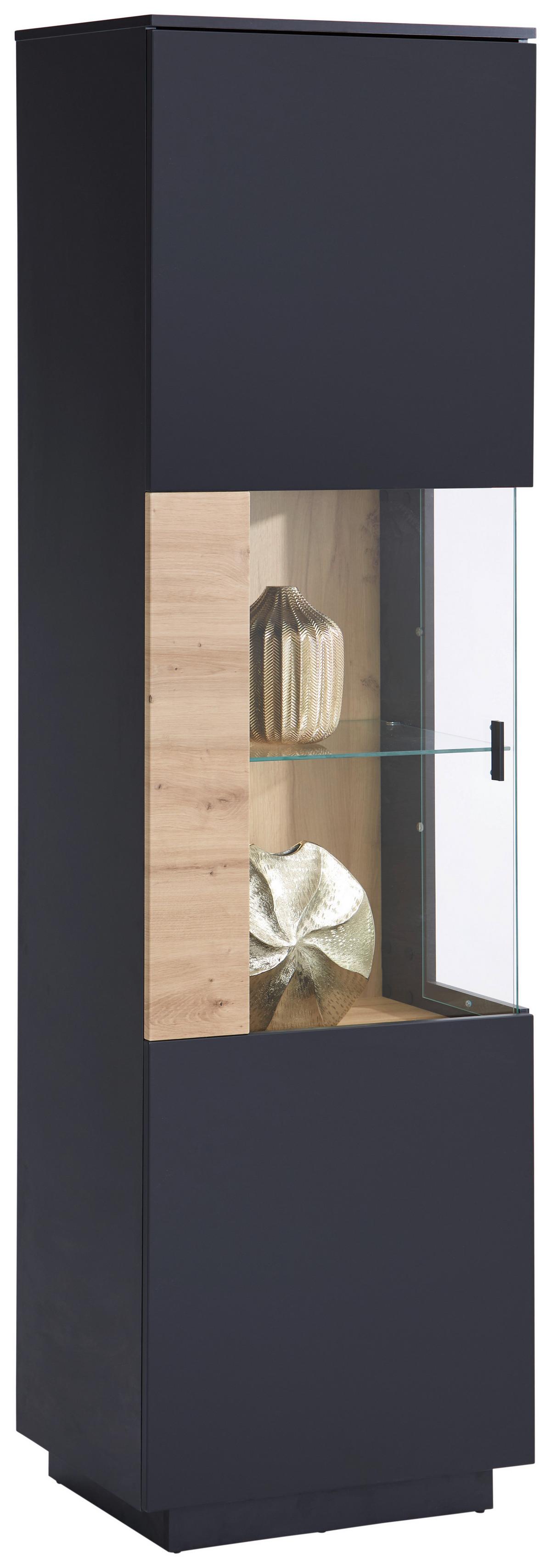 Vitrine Denver B: 60 Cm Grau/eiche Dekor - MODERN, Glas/Holzwerkstoff (60/209,5/41,6cm)