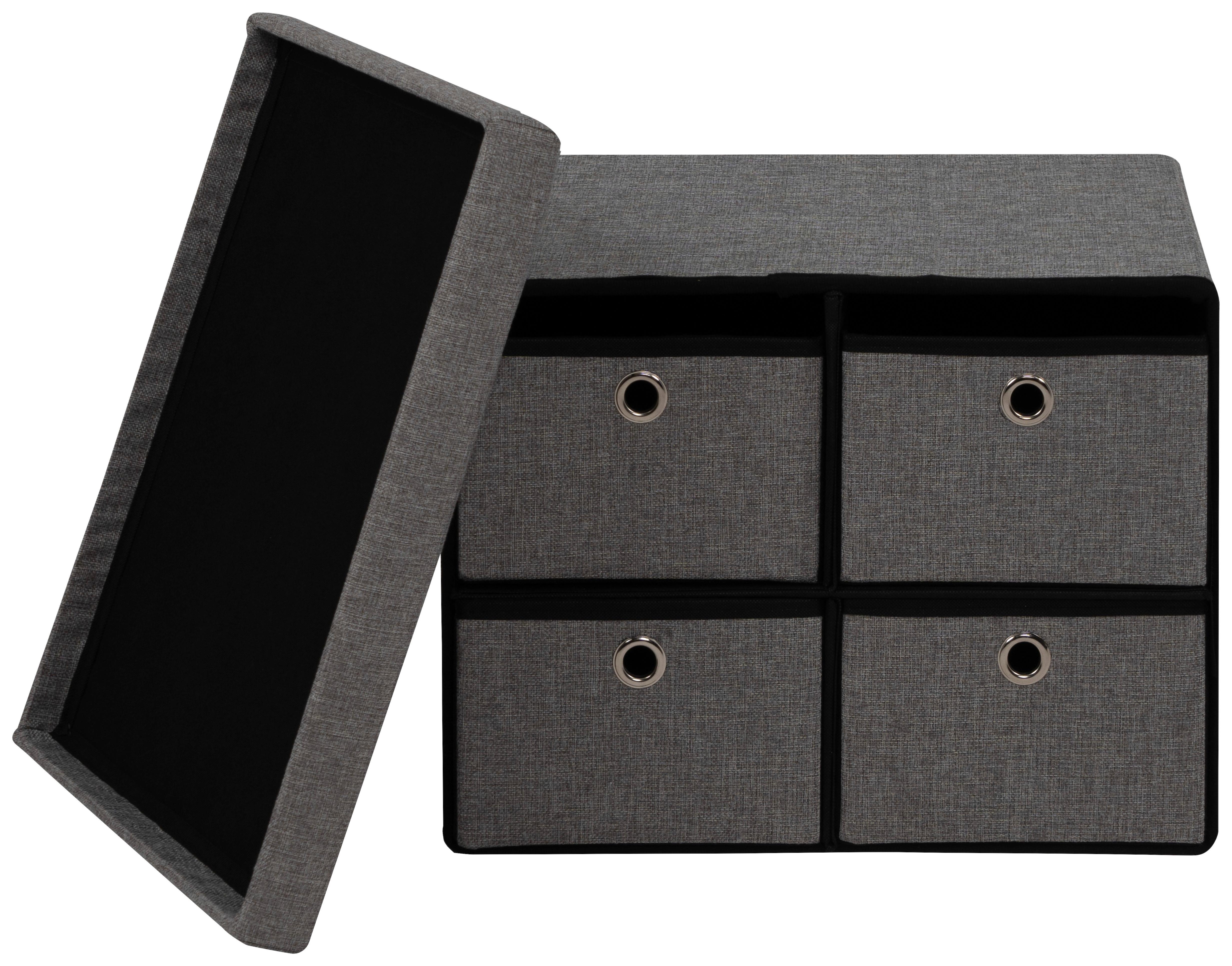 Hocker Halmstad Textil Grau, Box Mit Deckel - Grau, Trend, Wellpappe/Textil (50,5/40/38cm)