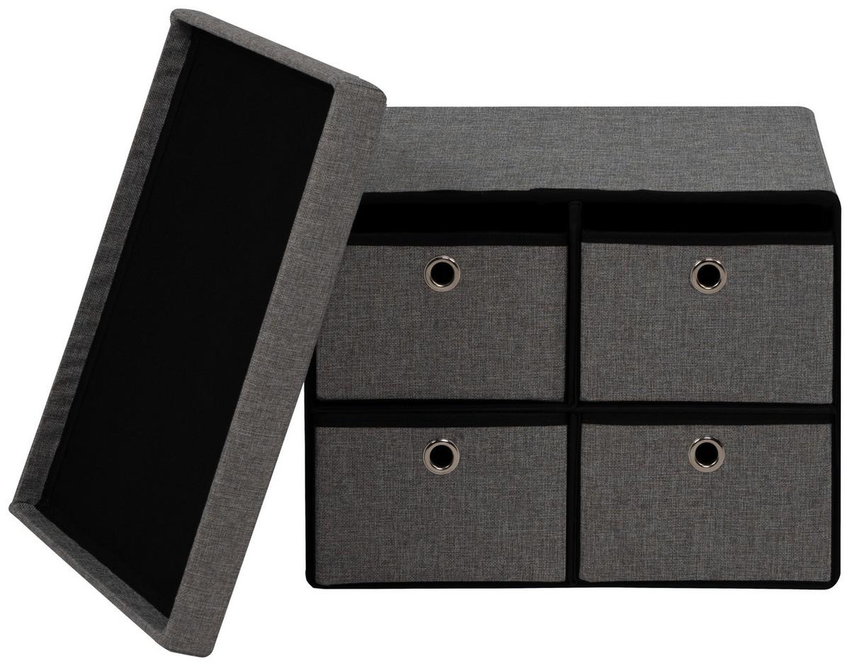Hocker Halmstad Textil Grau, Box Mit Deckel - Grau, Trend, Wellpappe/Textil (50,5/40/38cm)
