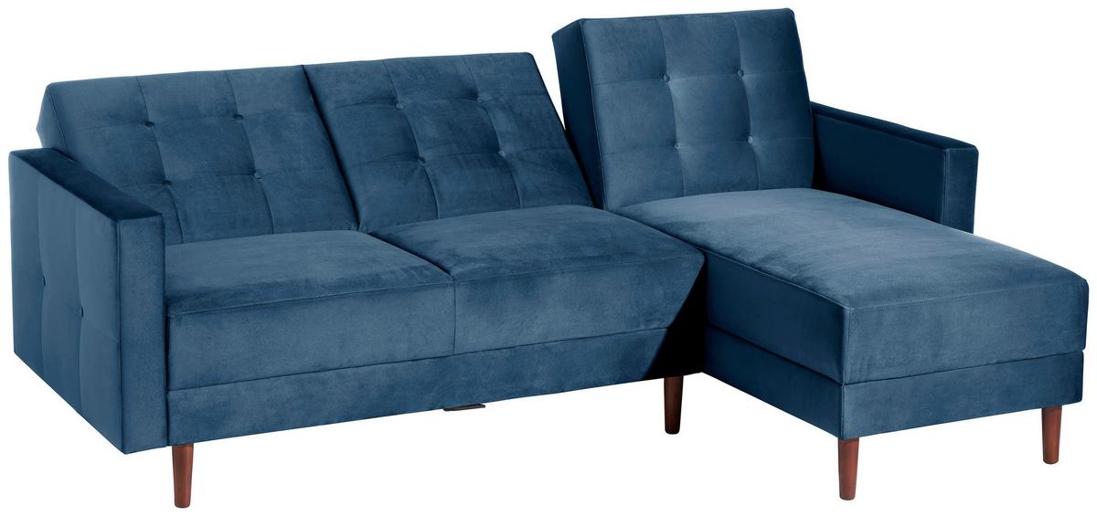 Ecksofa Mit Schlaffunktion Easy Relax Dunkelblau Samt - Eschefarben/Dunkelblau, Design, Textil (223/152cm) - Max Winzer