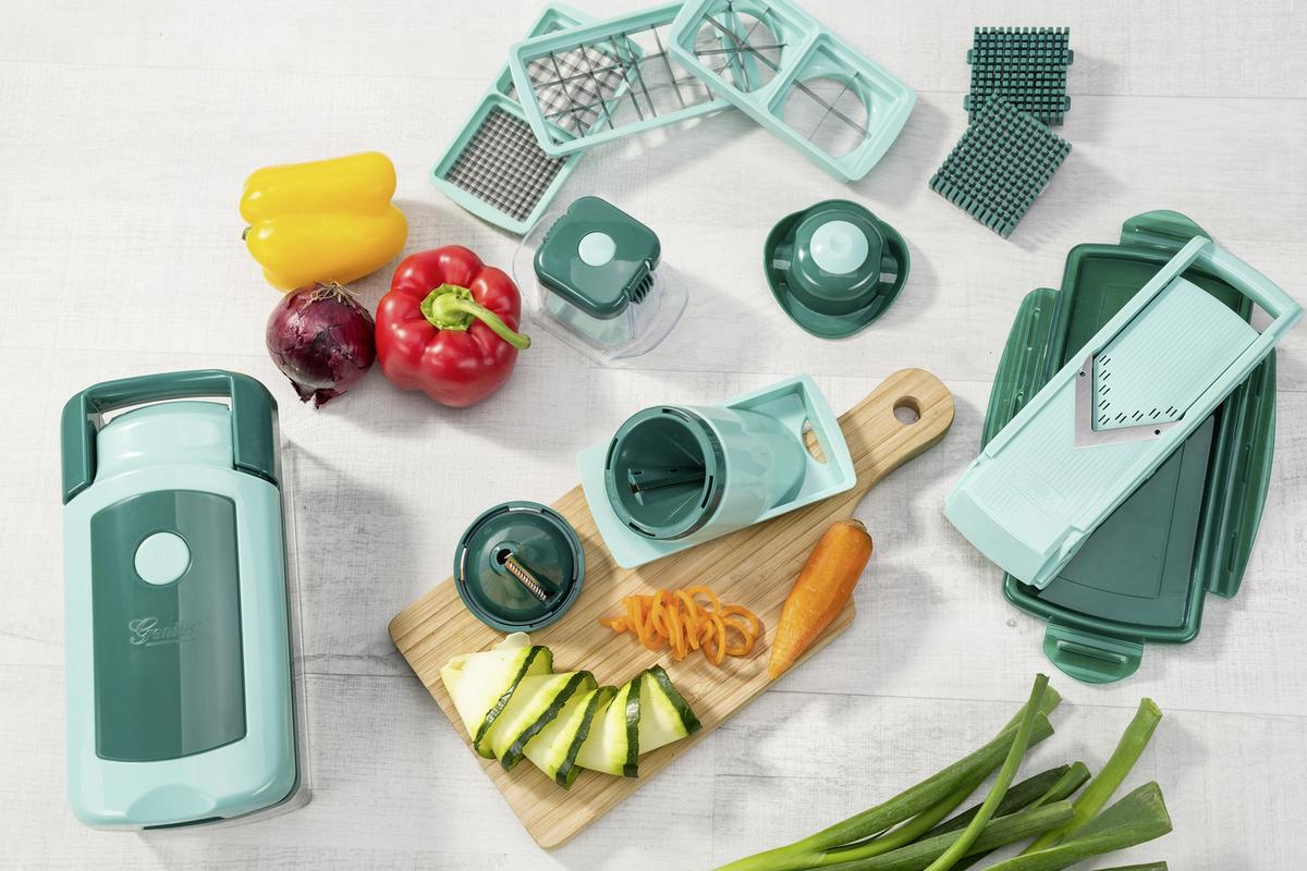 Küchenhelfer-set Nicer Dicer Fusion Smart 16 Tlg. - Türkis/Dunkelgrün, Basics, Kunststoff/Metall - Genius
