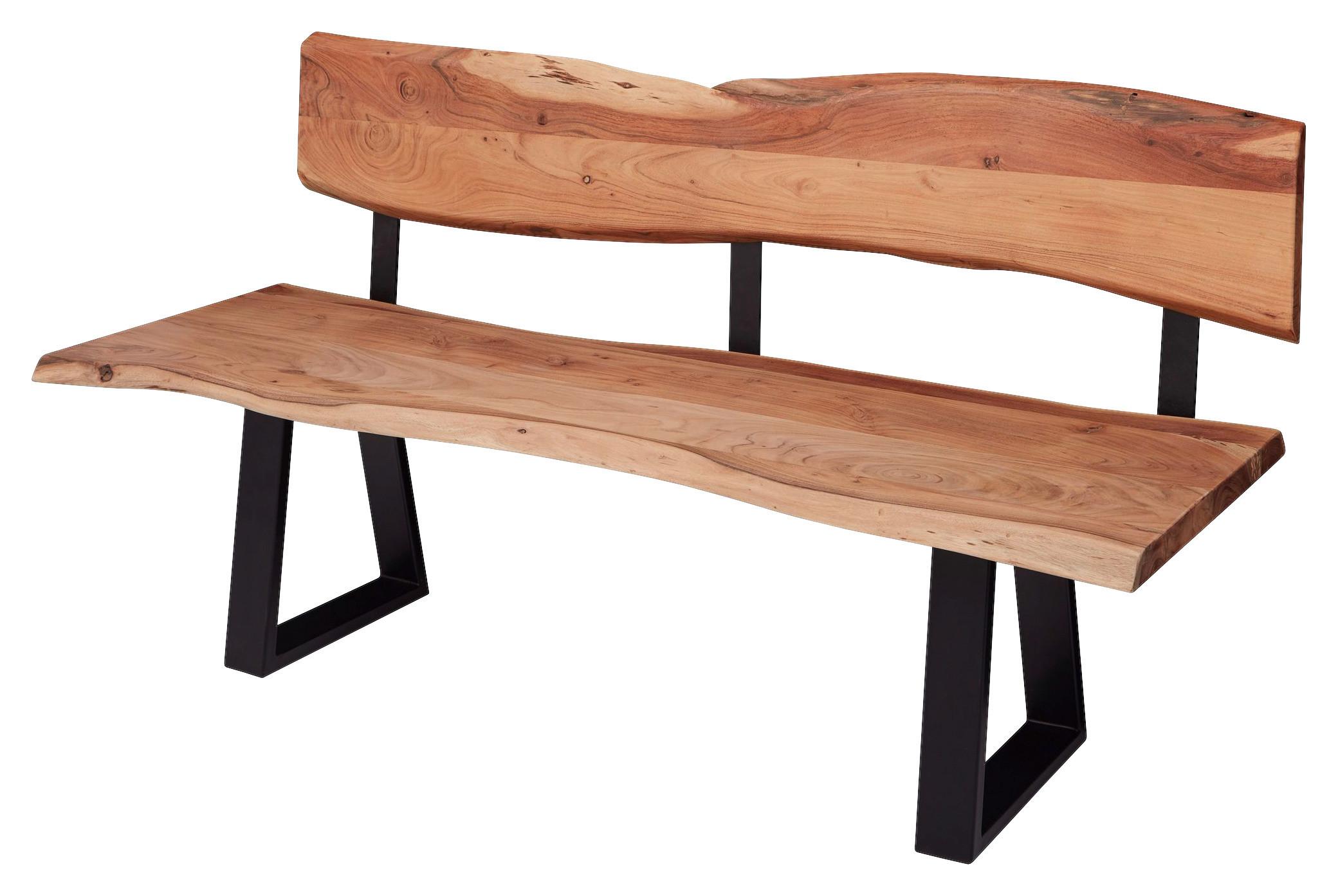 Sitzbank mit Lehne Akazie Massiv Gaya B: 160 cm - Schwarz/Akaziefarben, MODERN, Holz (160/83,5/60cm) - MID.YOU