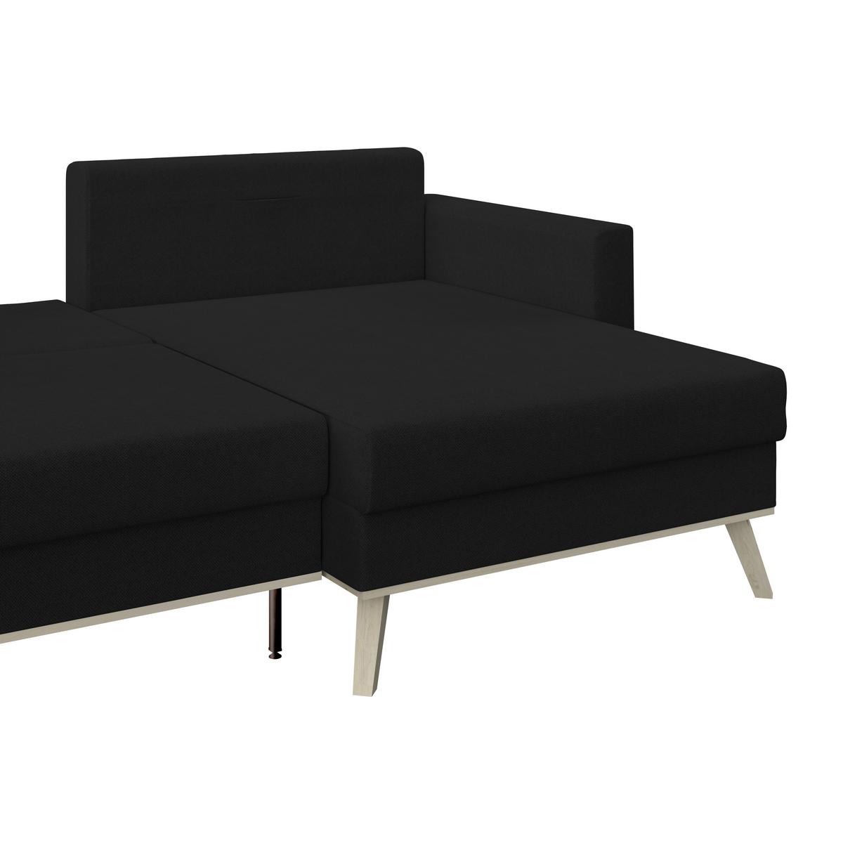 Ecksofa mit Schlaffunktion & Bettkasten Carini Schwarz - Eichefarben/Creme, Basics, Textil (222/152cm)