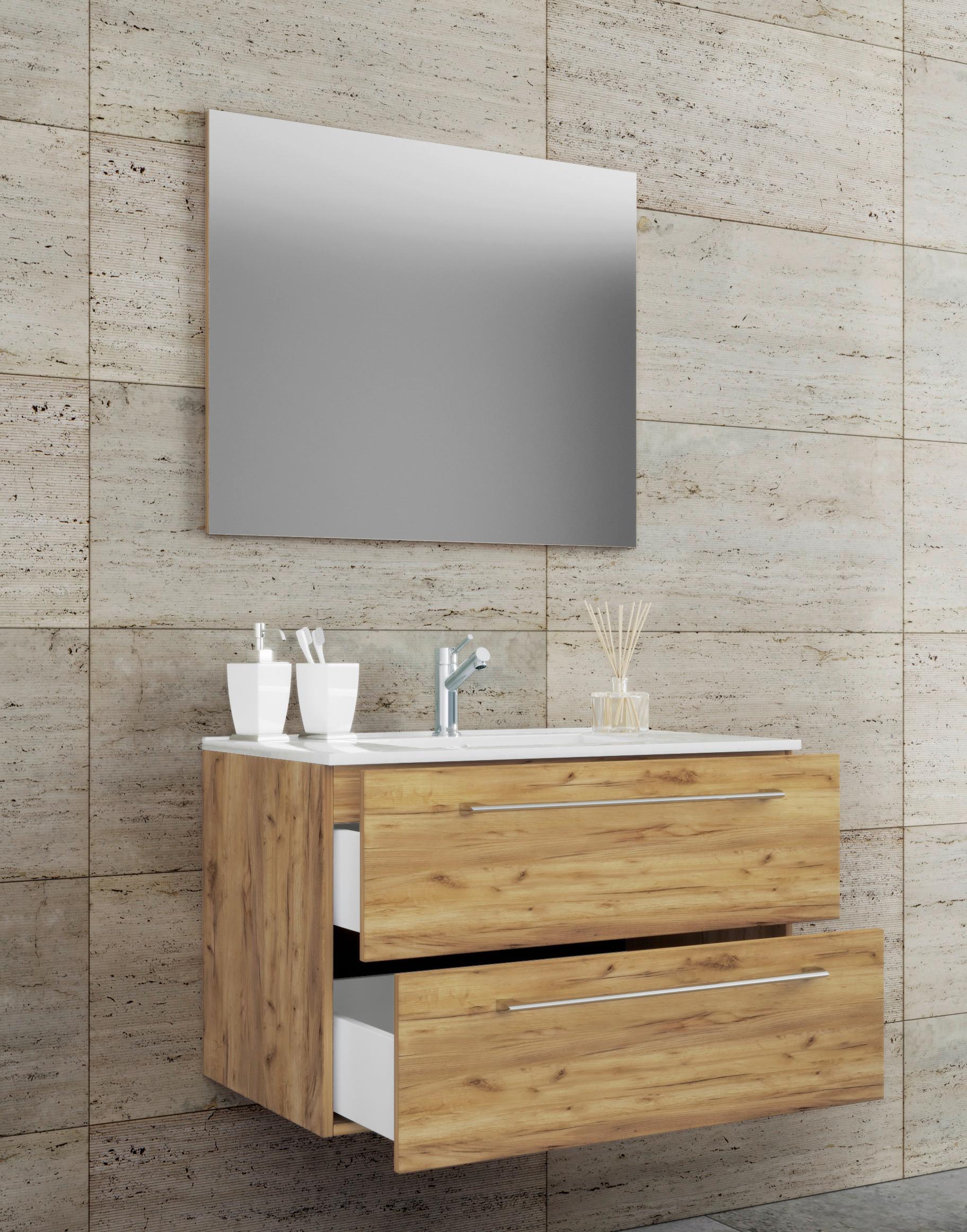 Badezimmer Badinos 3-Teilig Honigeiche B: 80 cm - Honigeiche/Weiß, MODERN, Keramik/Holzwerkstoff (80cm) - MID.YOU
