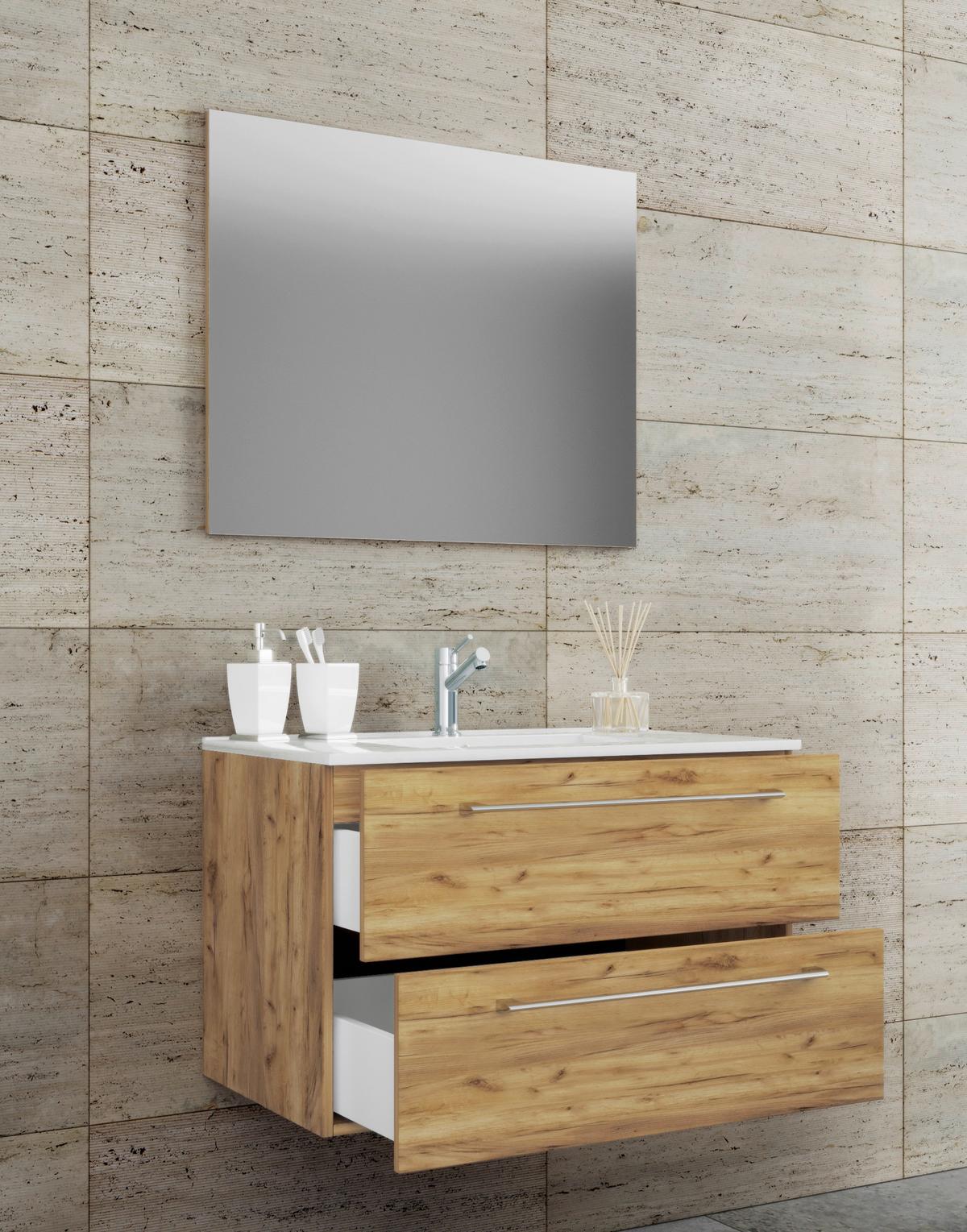 Badezimmer Badinos 3-Teilig Honigeiche B: 80 cm - Honigeiche/Weiß, MODERN, Keramik/Holzwerkstoff (80cm) - MID.YOU