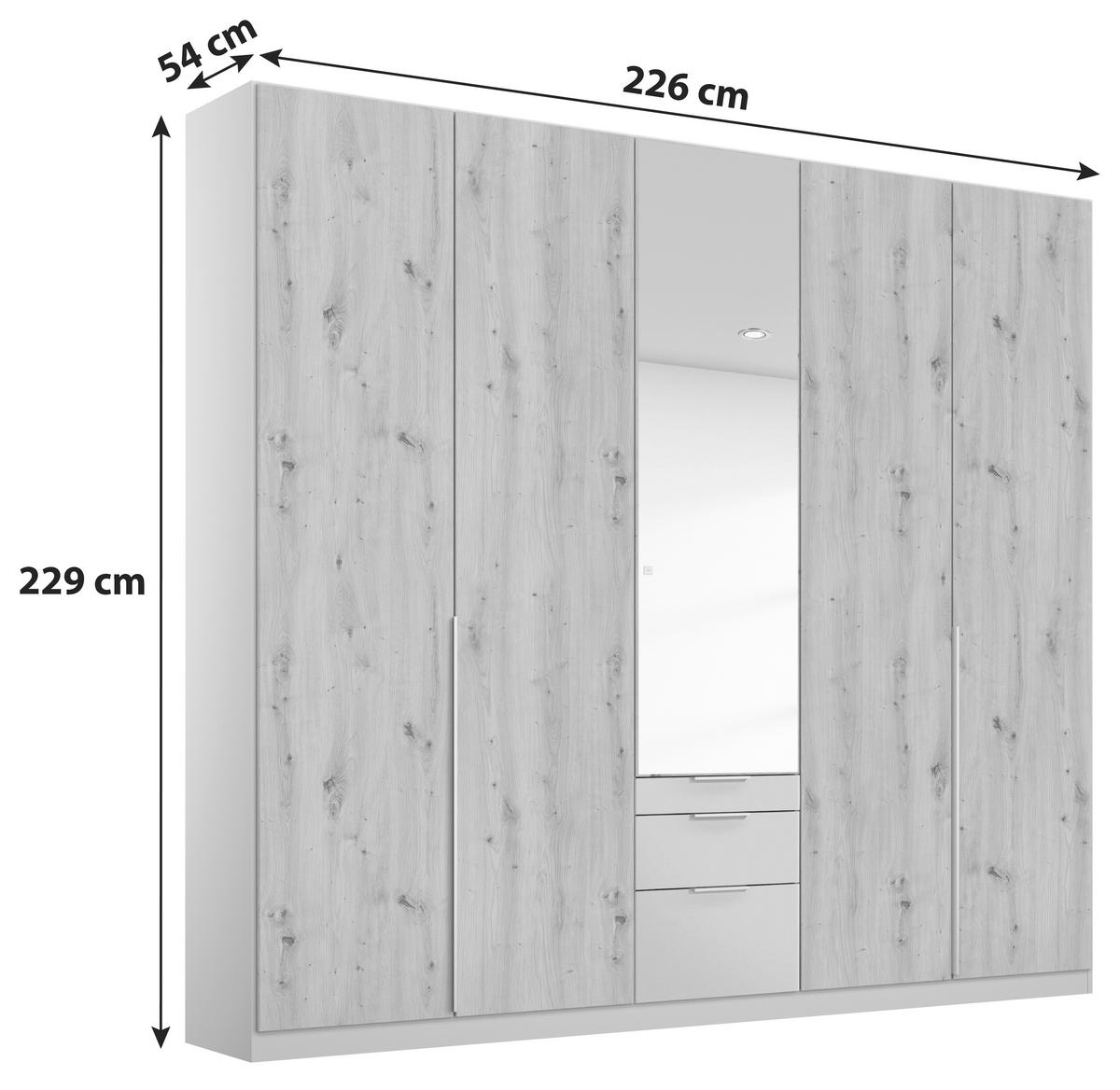 ŠATNÍ SKŘÍŇ S OTOČNÝMI DVEŘMI ALABAMA - barvy stříbra/světle šedá, Moderní, kompozitní dřevo (226/229/54cm)