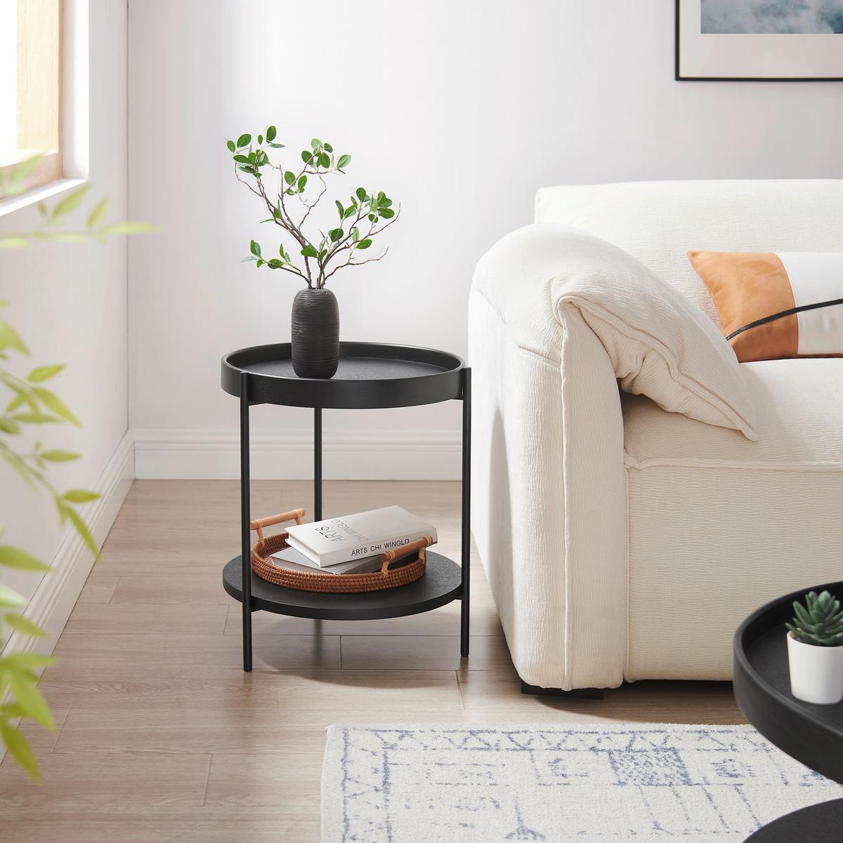 Beistelltisch Schwarz B: 44 Cm - Schwarz, Design, Holzwerkstoff/Metall (44/44/49cm) - Livetastic