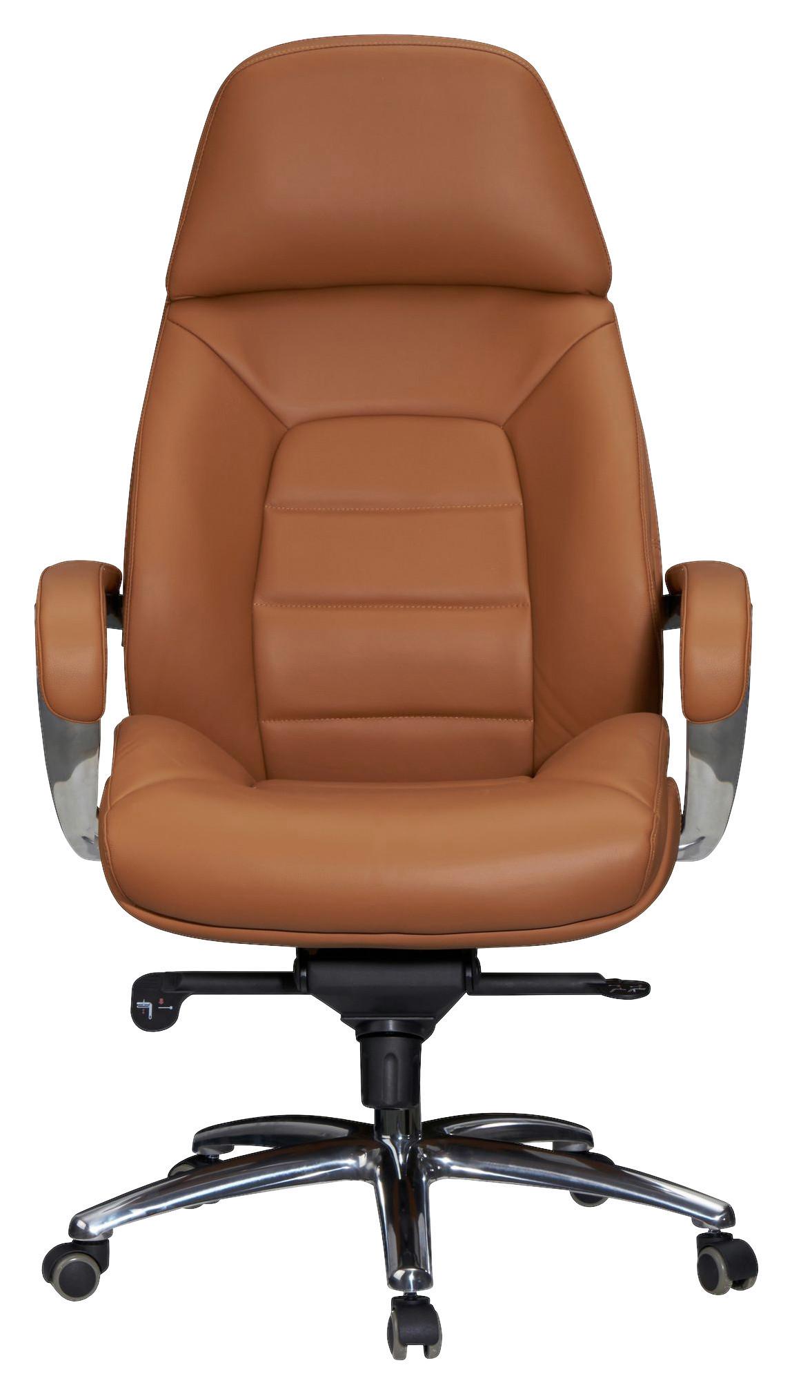 Chefsessel Amstyle Mit Armstützen Hellbraun Leder - Hellbraun/Alufarben, MODERN, Leder/Kunststoff (67/140/67cm) - MID.YOU