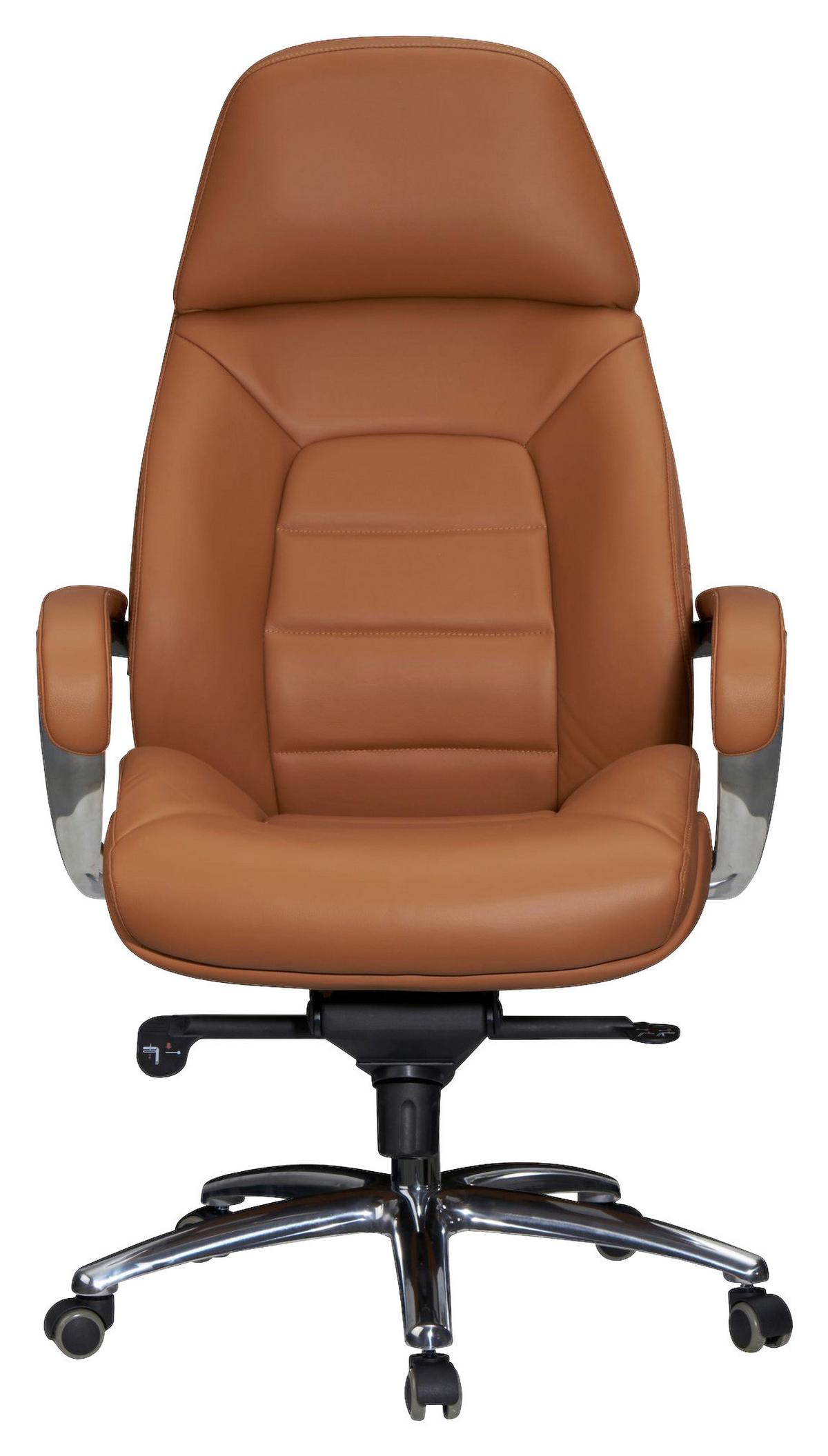 Chefsessel Amstyle Mit Armstützen Hellbraun Leder - Hellbraun/Alufarben, MODERN, Leder/Kunststoff (67/140/67cm) - MID.YOU