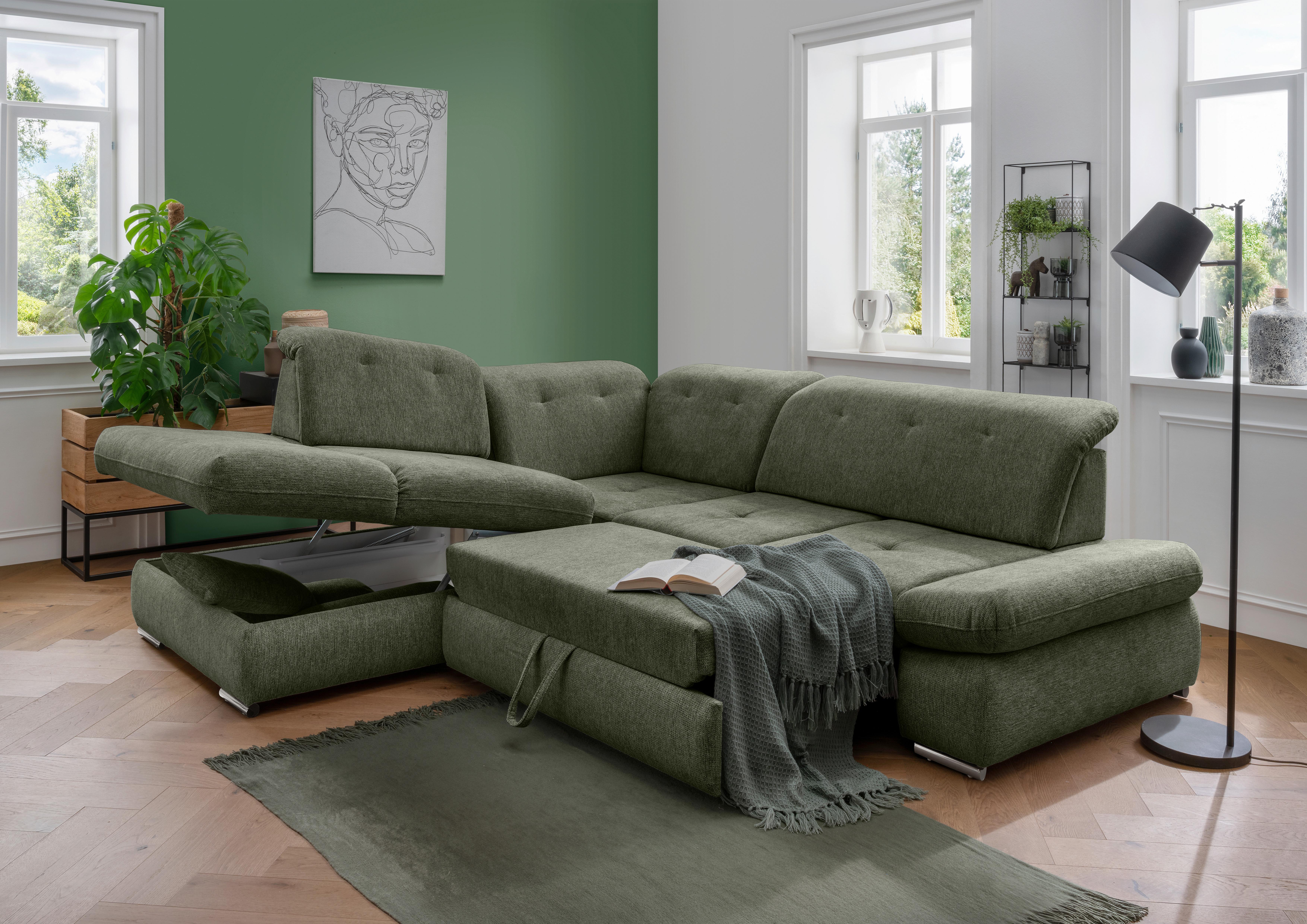 Ecksofa Dalida Dunkelgrün S: 254x280cm - Chromfarben/Dunkelgrün, Design, Textil (254/280cm) - Livetastic