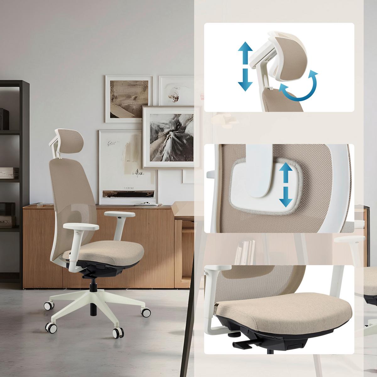 Drehstuhl Skandis Pro Weiß/Beige B: 71cm - Beige/Weiß, MODERN, Kunststoff/Textil (71/131/66cm) - MID.YOU