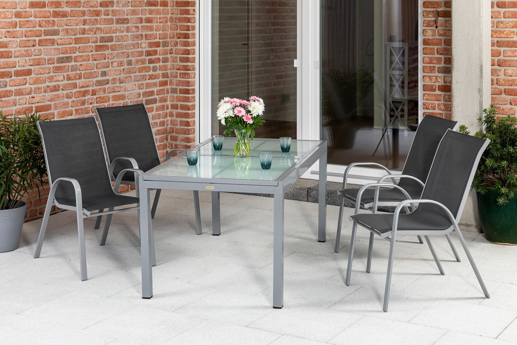 Gartentisch ausziehbar Metall/Glas L 120-180 cm - Silberfarben, MODERN, Glas/Metall (120-180/90/75cm) - Gardenson