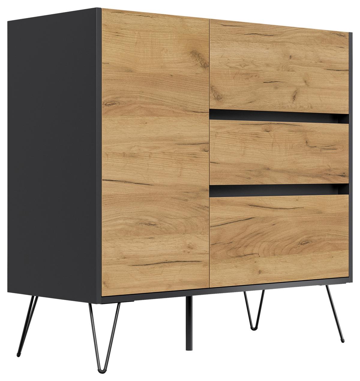 Sideboard Posseik Industrial Graphitfarben/Eichef. B: 99 cm - Elfenbein/Eichefarben, Design, Holzwerkstoff (99/93,6/42cm) - P & B