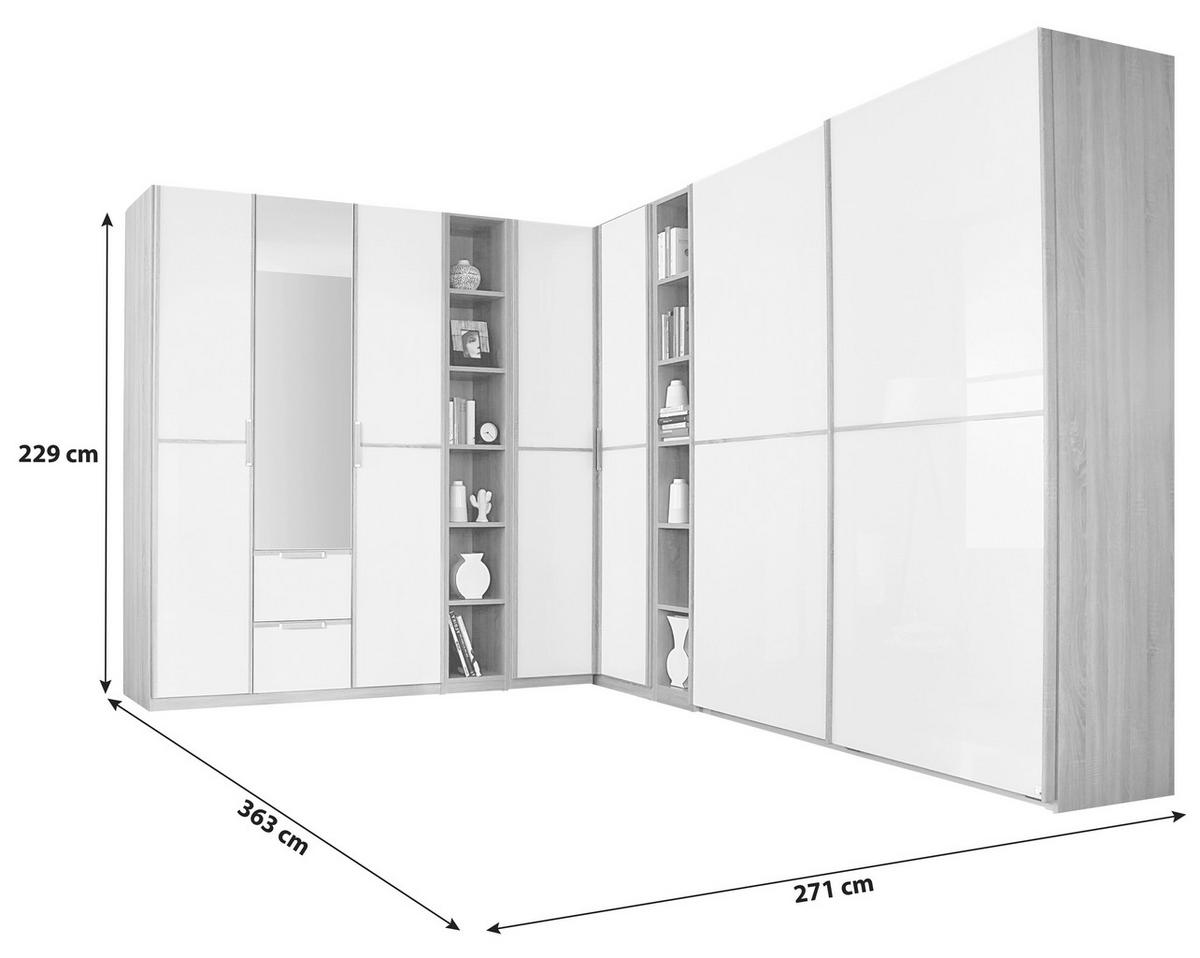 Eckschrank Mit Spiegel 271x363cm Essensa Weiß/Eichef. - Eichefarben/Weiß, Design, Holzwerkstoff (271/363cm) - Rauch Möbel