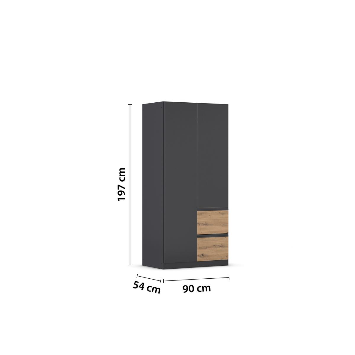 Drehtürenschrank Costa Grau Eiche Artisan Dekor - Eiche Artisan/Grau, MODERN, Holzwerkstoff (91/197/54cm) - Rauch Möbel
