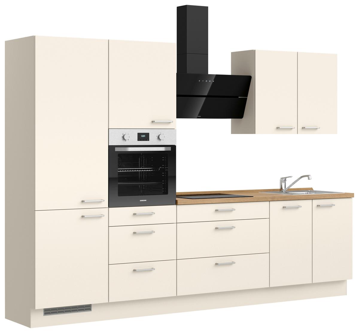 Kuchynská linka 300 cm, magnóliová supermantá - barvy dubu/magnolie, Moderní, kov/kompozitní dřevo (300cm) - Nobilia