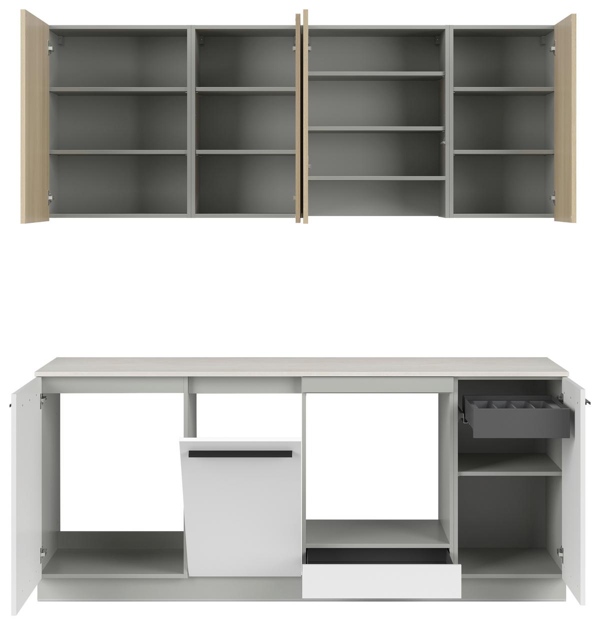 Kuchynská linka, š.210 cm vr.pasparty, dekorač.obkladu - čierna/sivá, Basics, kompozitné drevo/plast (210cm) - Visiona