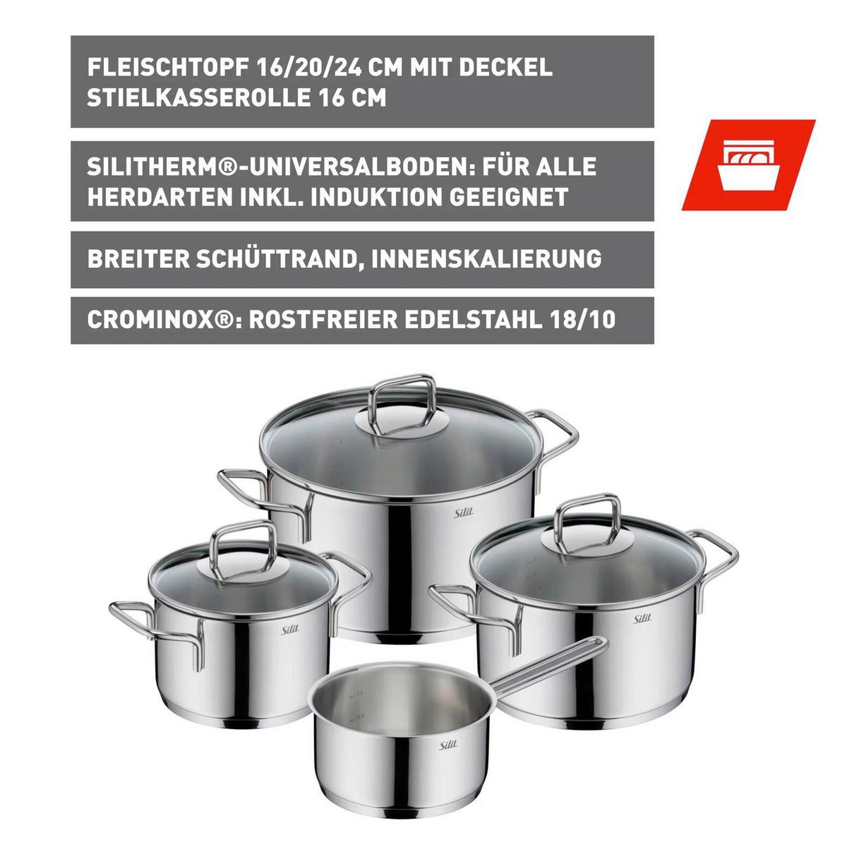 KOCHTOPFSET EXTRA-COOK - Edelstahlfarben, Basics, Metall - Silit