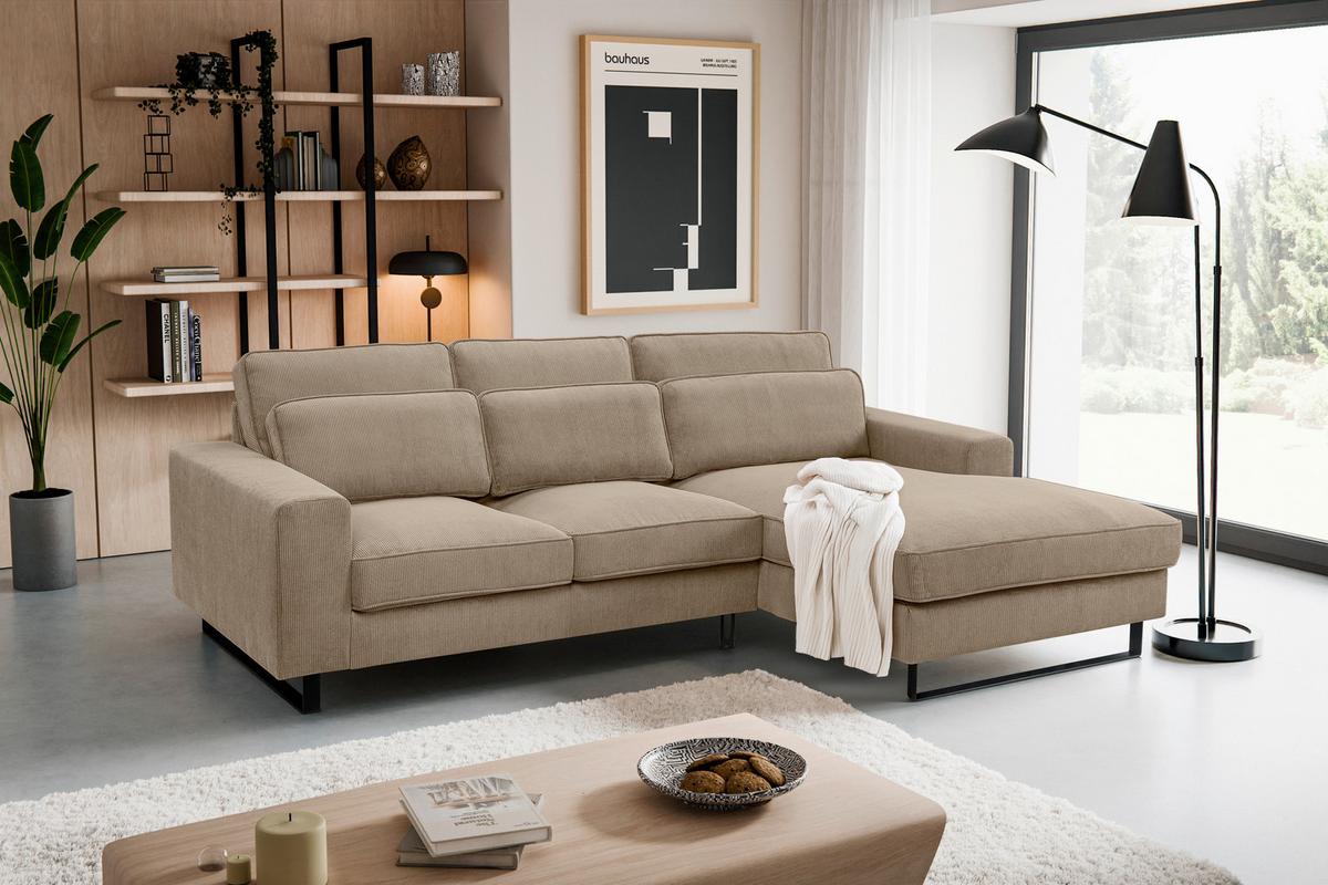 Ecksofa Bolivia Beigebraun S:276x183cm - Beige/Beigebraun, Basics, Holzwerkstoff/Textil (276/183cm) - MID.YOU