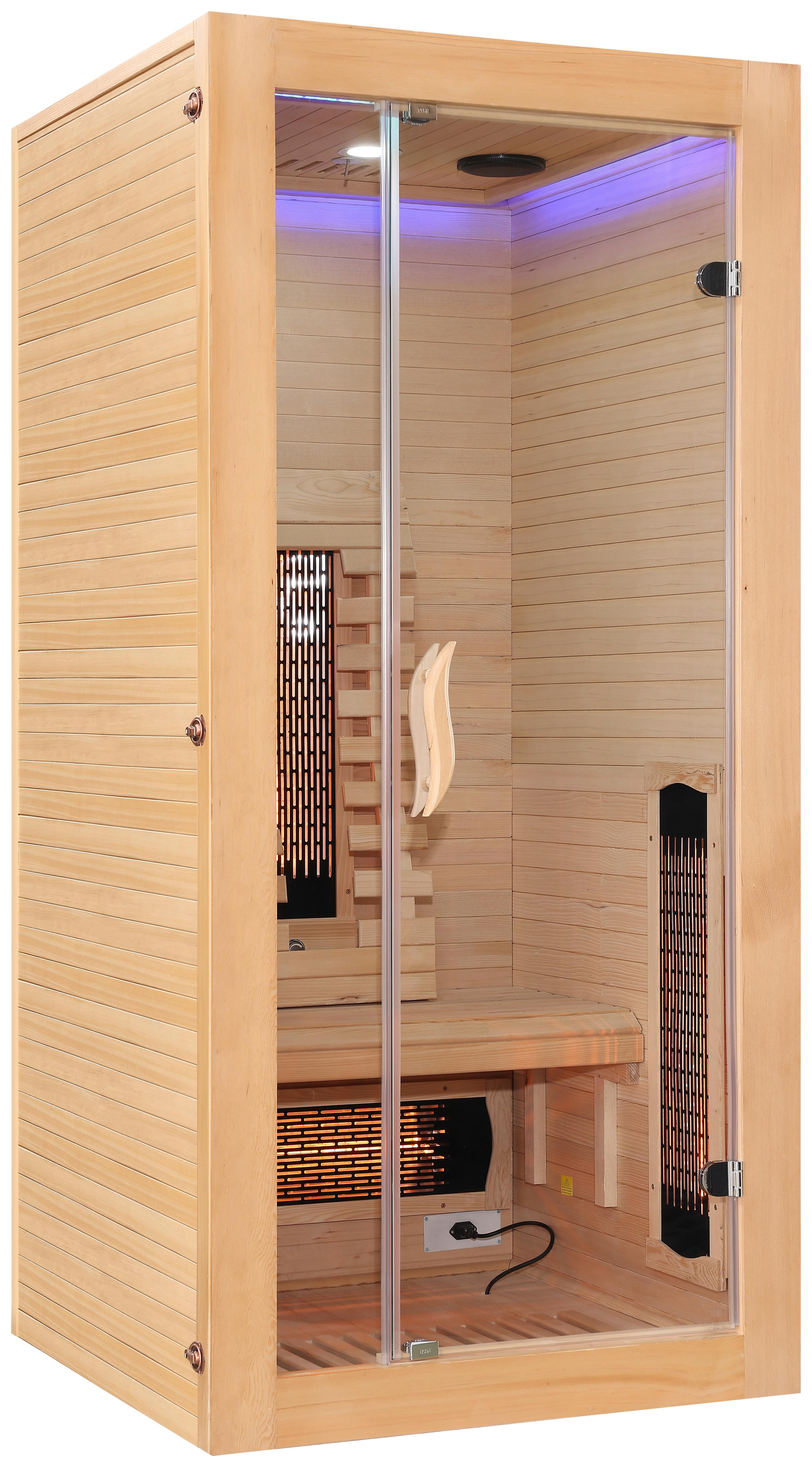 Infrarotkabine Ergonomische Rückenlehnen - Naturfarben, Basics, Glas/Holz (90/190/90cm) - Sanotechnik