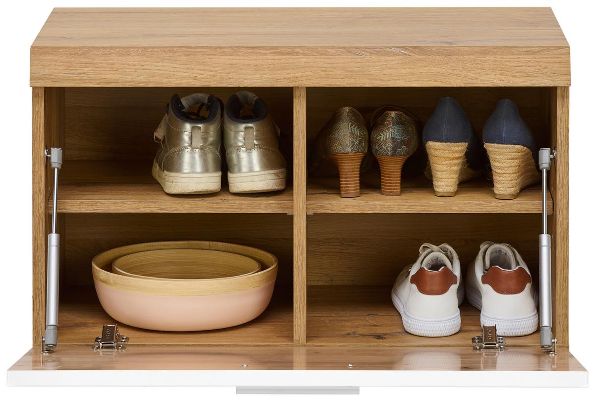 Garderobenbank Auris B: 70 cm mit Klappe, Weiß/Eiche Dekor - Eichefarben/Weiß, MODERN (70/42/37,1cm) - Luca Bessoni