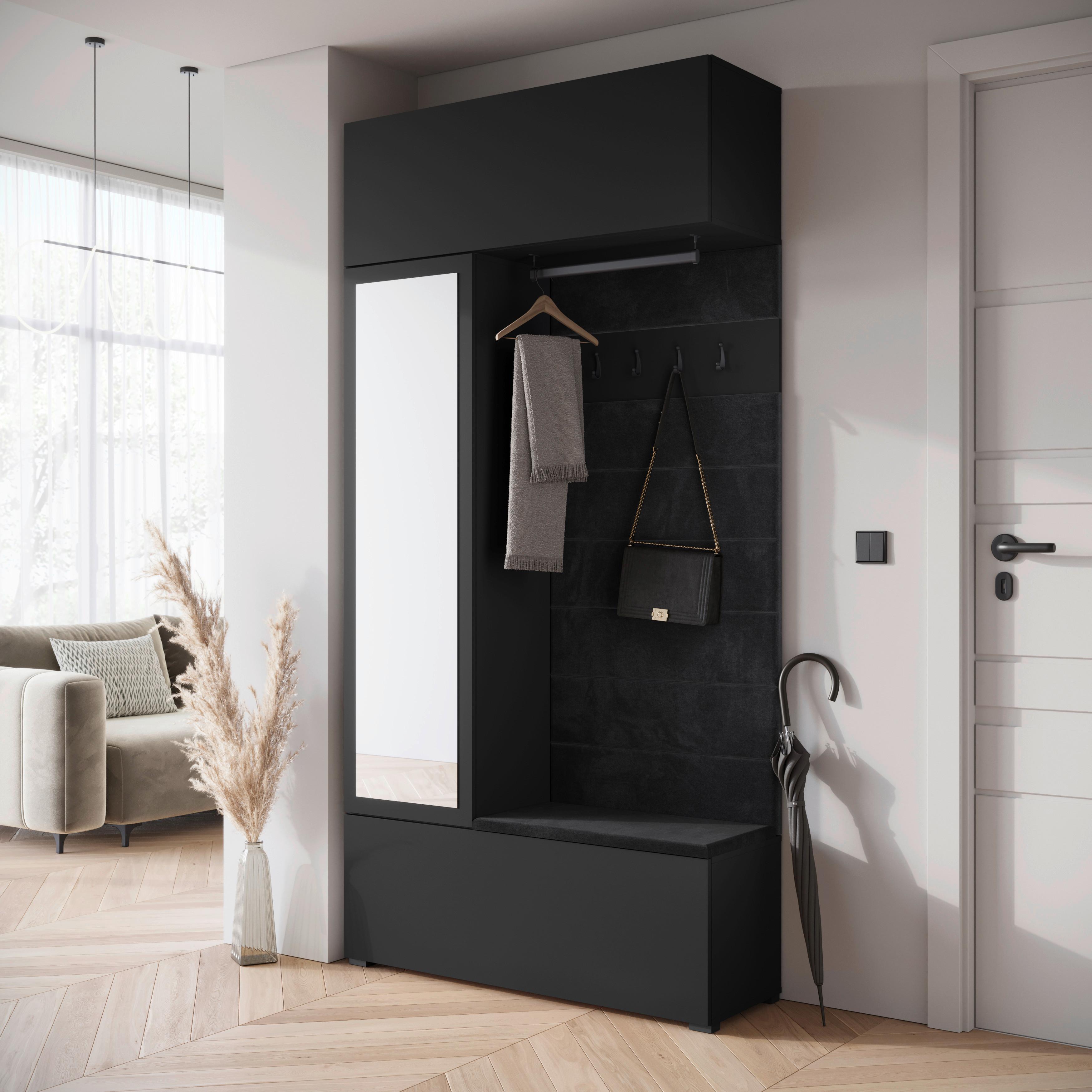 Garderobe Tejo Schwarz B: 115 cm - Schwarz, Trend, Holzwerkstoff (115/231,9/37,5cm) - Livetastic